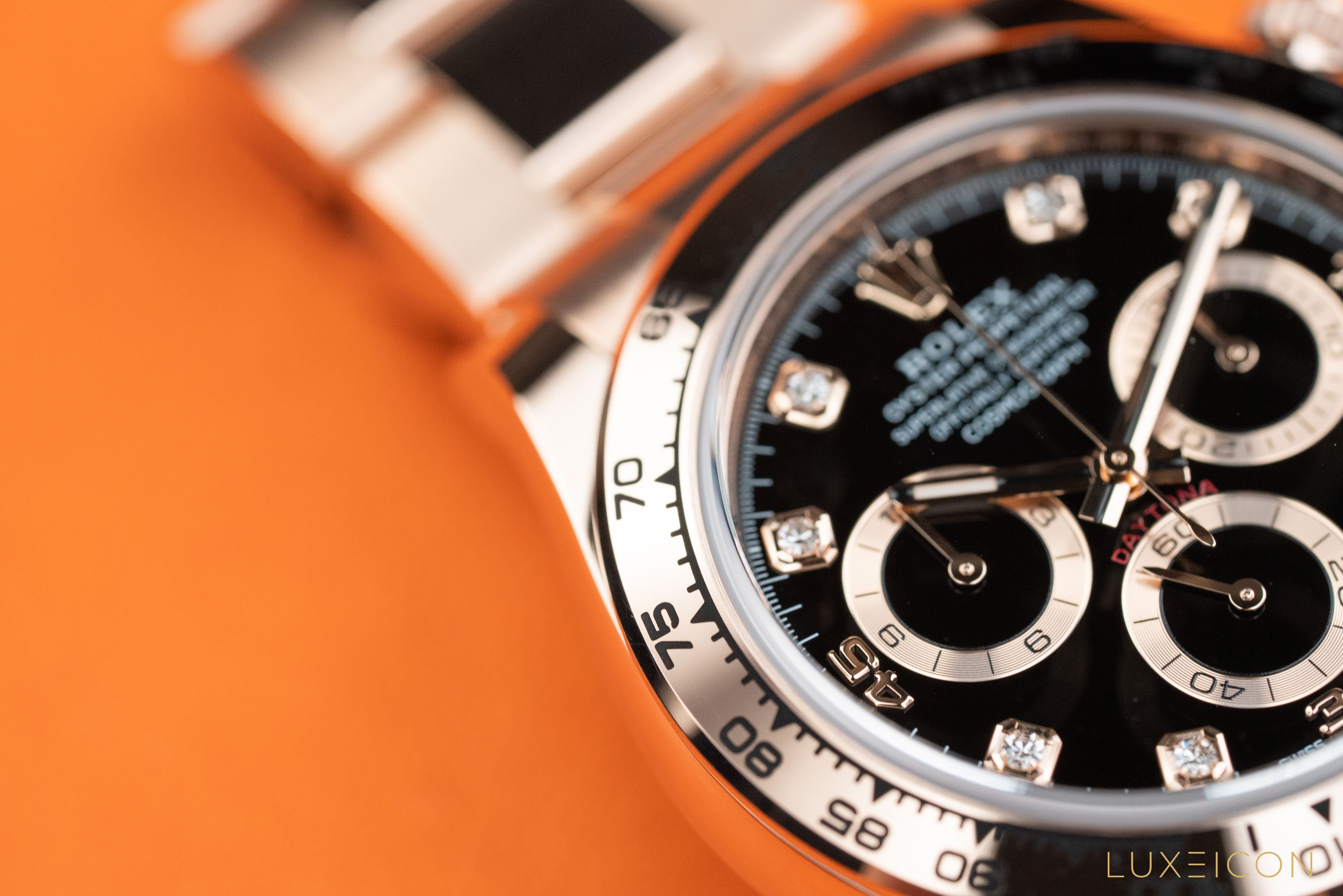 Rolex Cosmograph Daytona Chronograph 18k Rose Gold Black Diamond Dial 116505