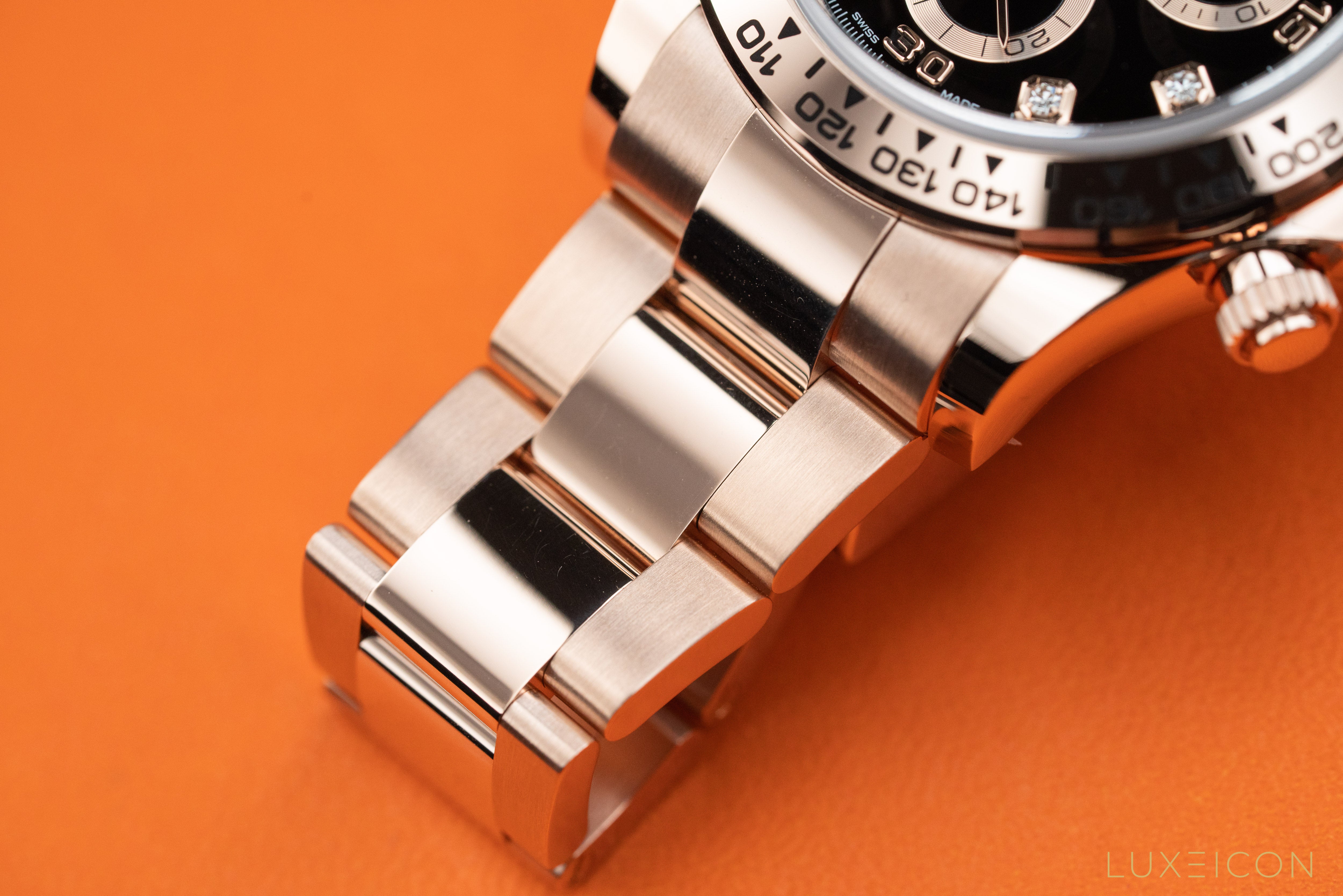 Rolex Cosmograph Daytona Chronograph 18k Rose Gold Black Diamond Dial 116505