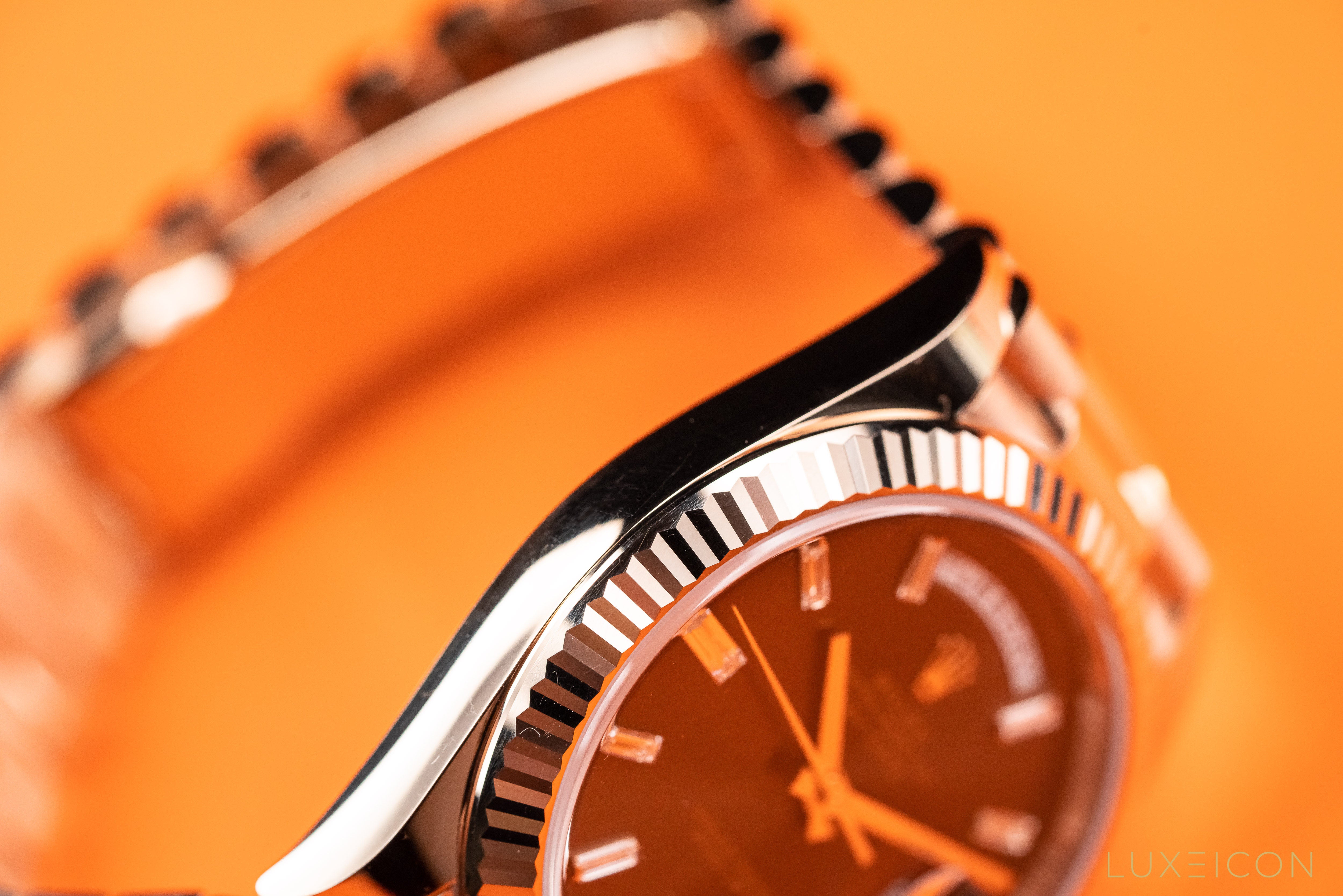 Rolex Day-date 40 Rose Gold Chocolate Baguette Diamond Dial President Bracelet 228235