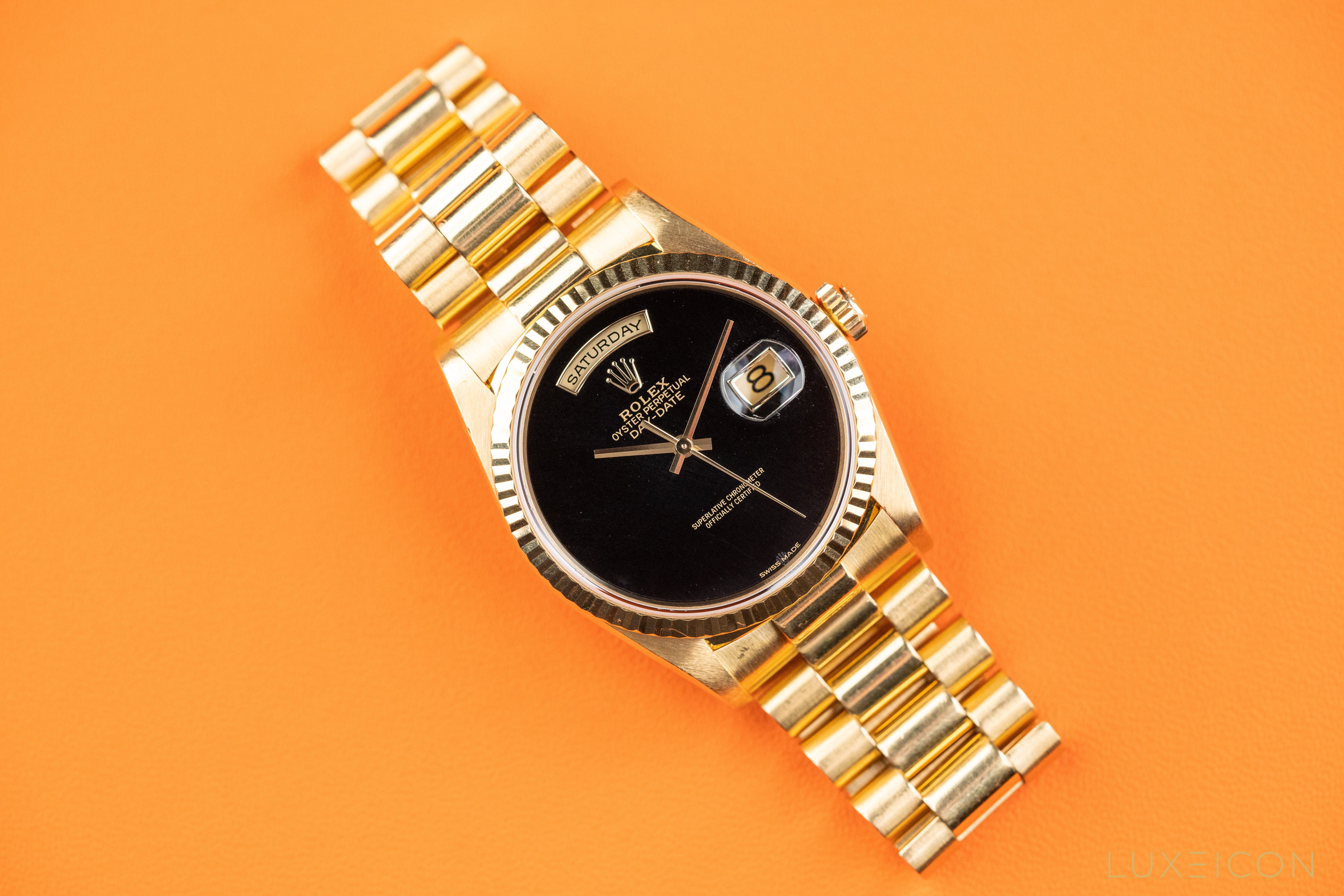 Rolex Day-Date President Black Onyx Dial W Serial 18238 fullset 1996 with rolex service card