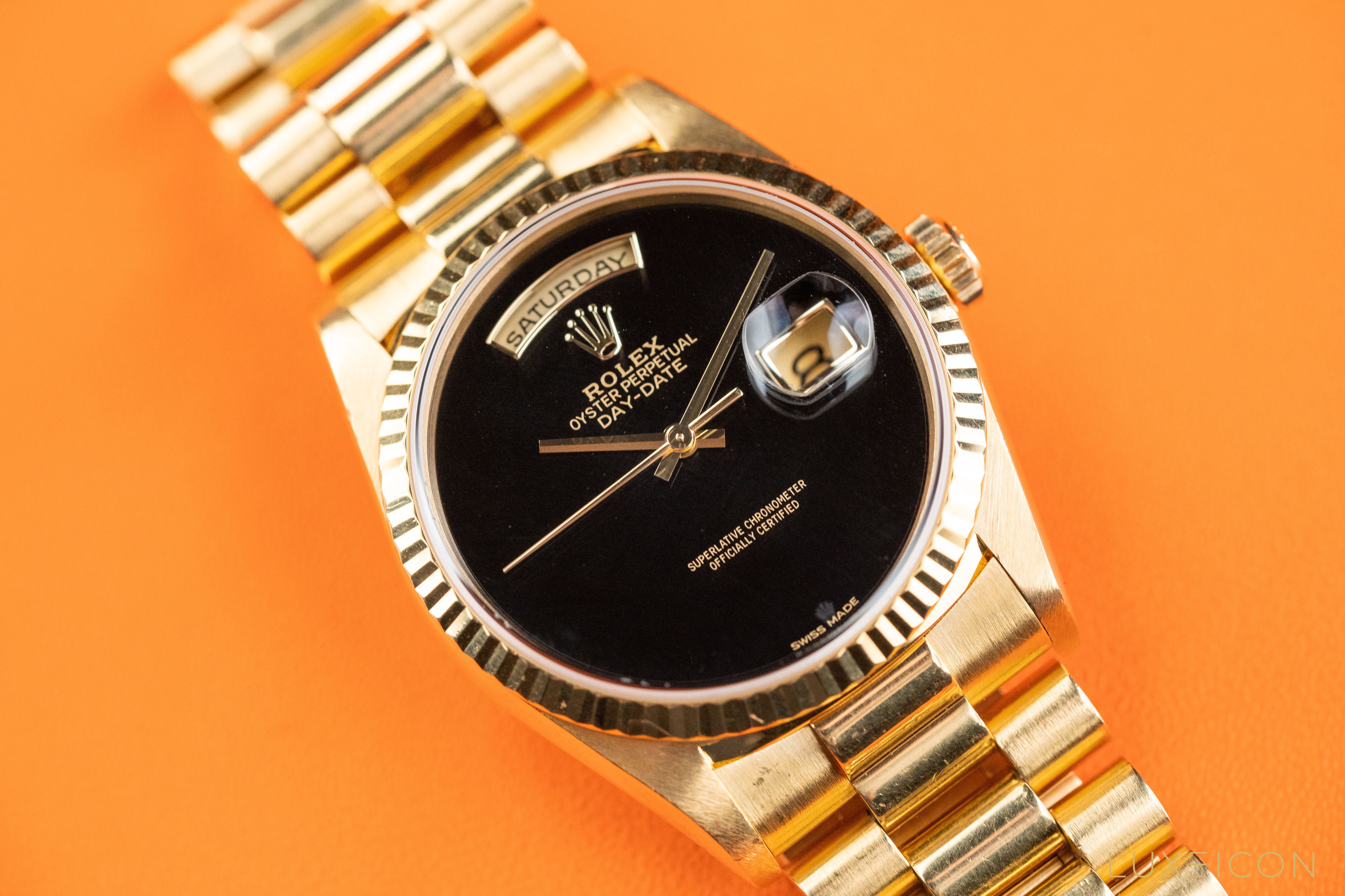 Rolex Day-Date President Black Onyx Dial W Serial 18238 fullset 1996 with rolex service card
