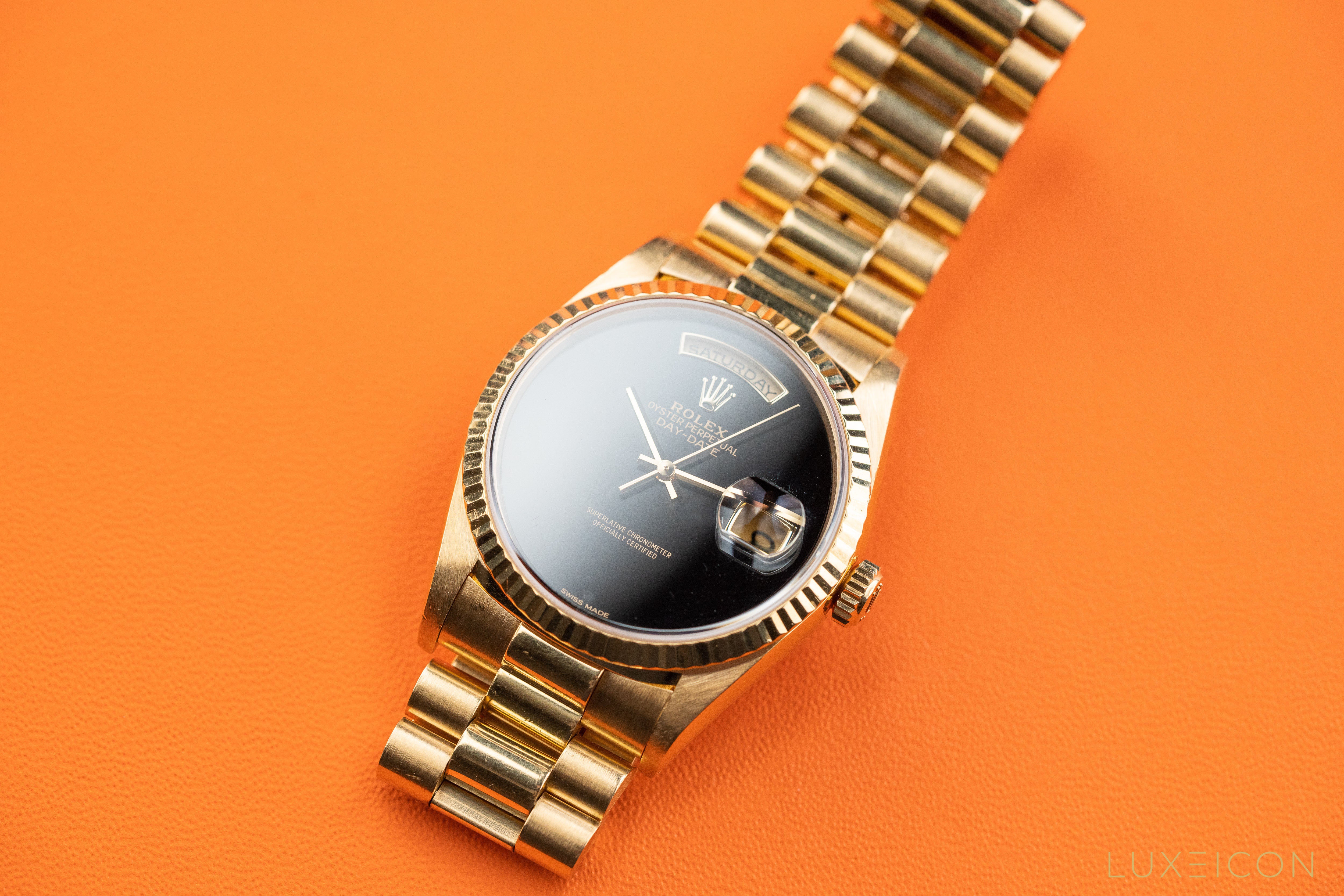 Rolex Day-Date President Black Onyx Dial W Serial 18238 fullset 1996 with rolex service card