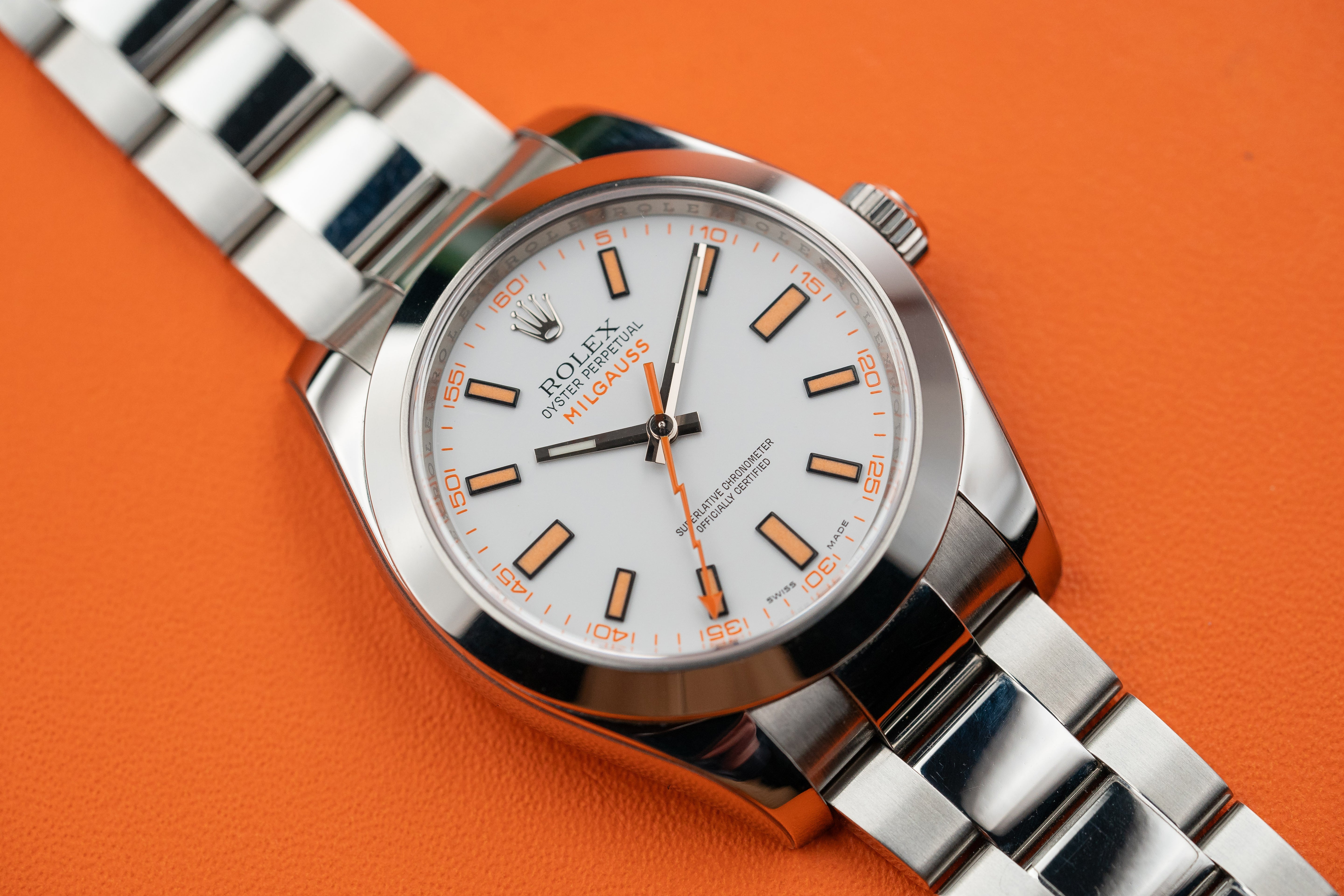 Rolex Milgauss 116400 White Dial Smooth Bezel Stainless Steel 40mm