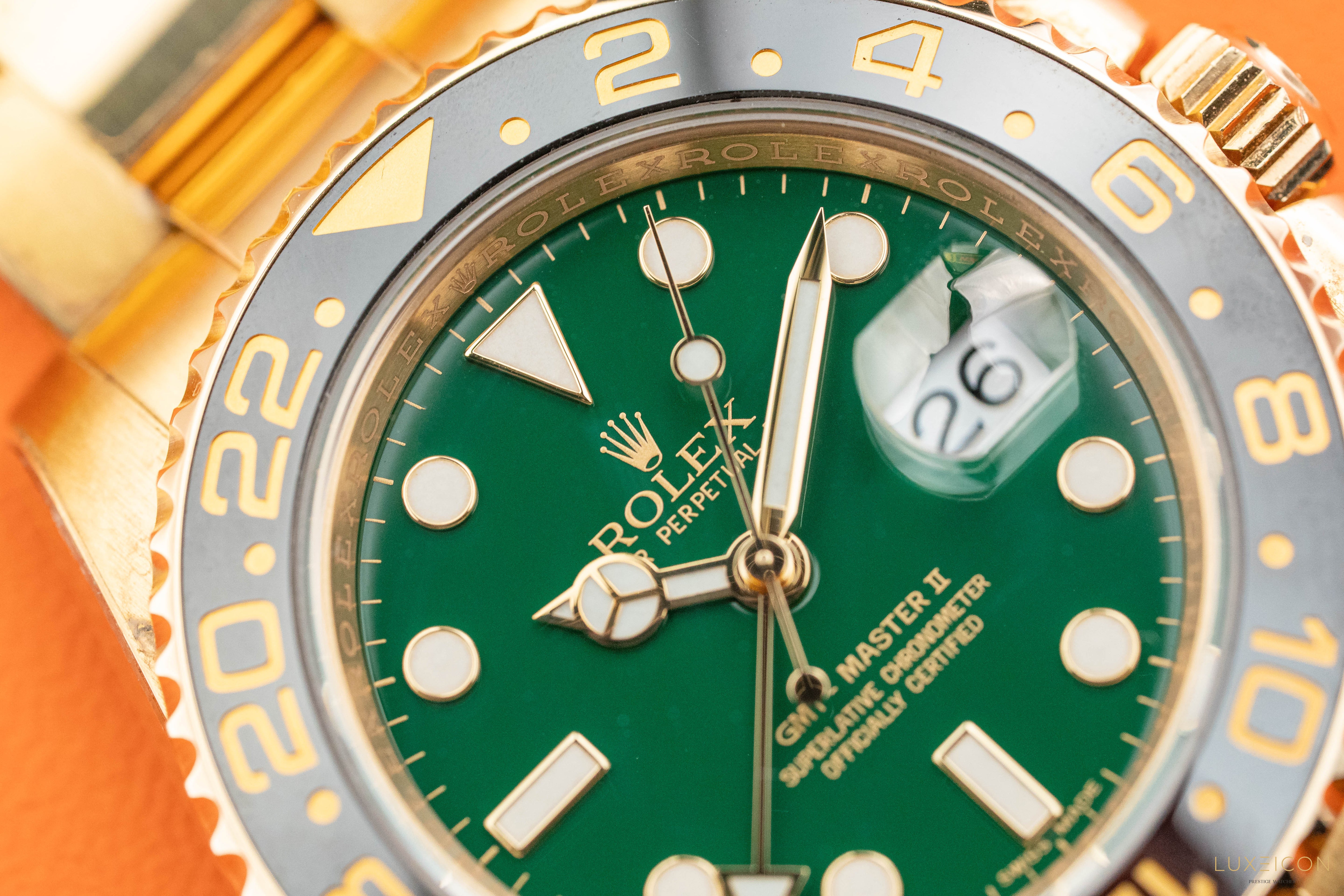 Rolex GMT-Master II 40mm Yellow Gold 116718LN Green Money/Dial 2014