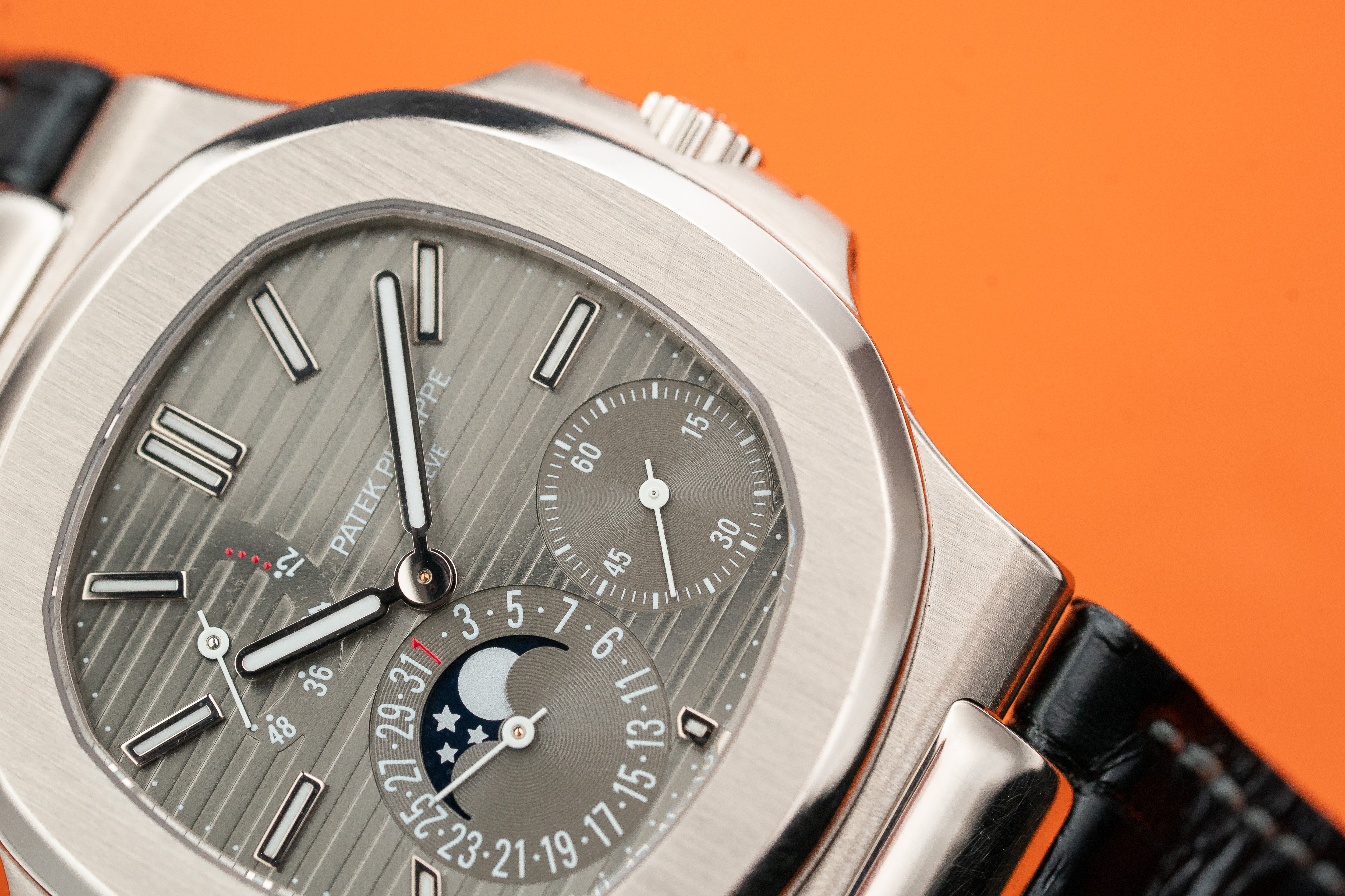 Patek Philippe Nautilus 5712G Moon Phases White Gold Leather Strap 2013