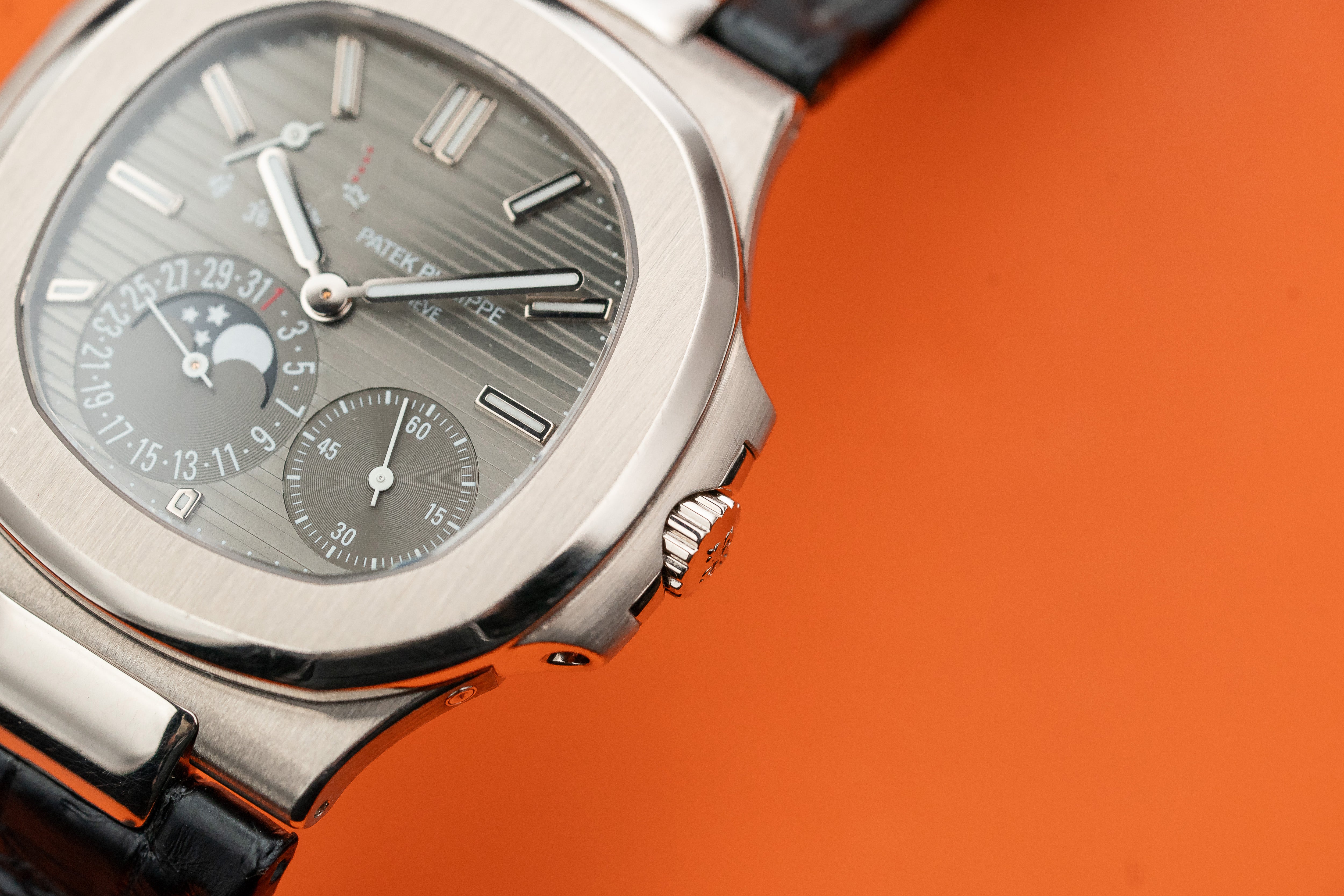 Patek Philippe Nautilus 5712G Moon Phases White Gold Leather Strap 2013