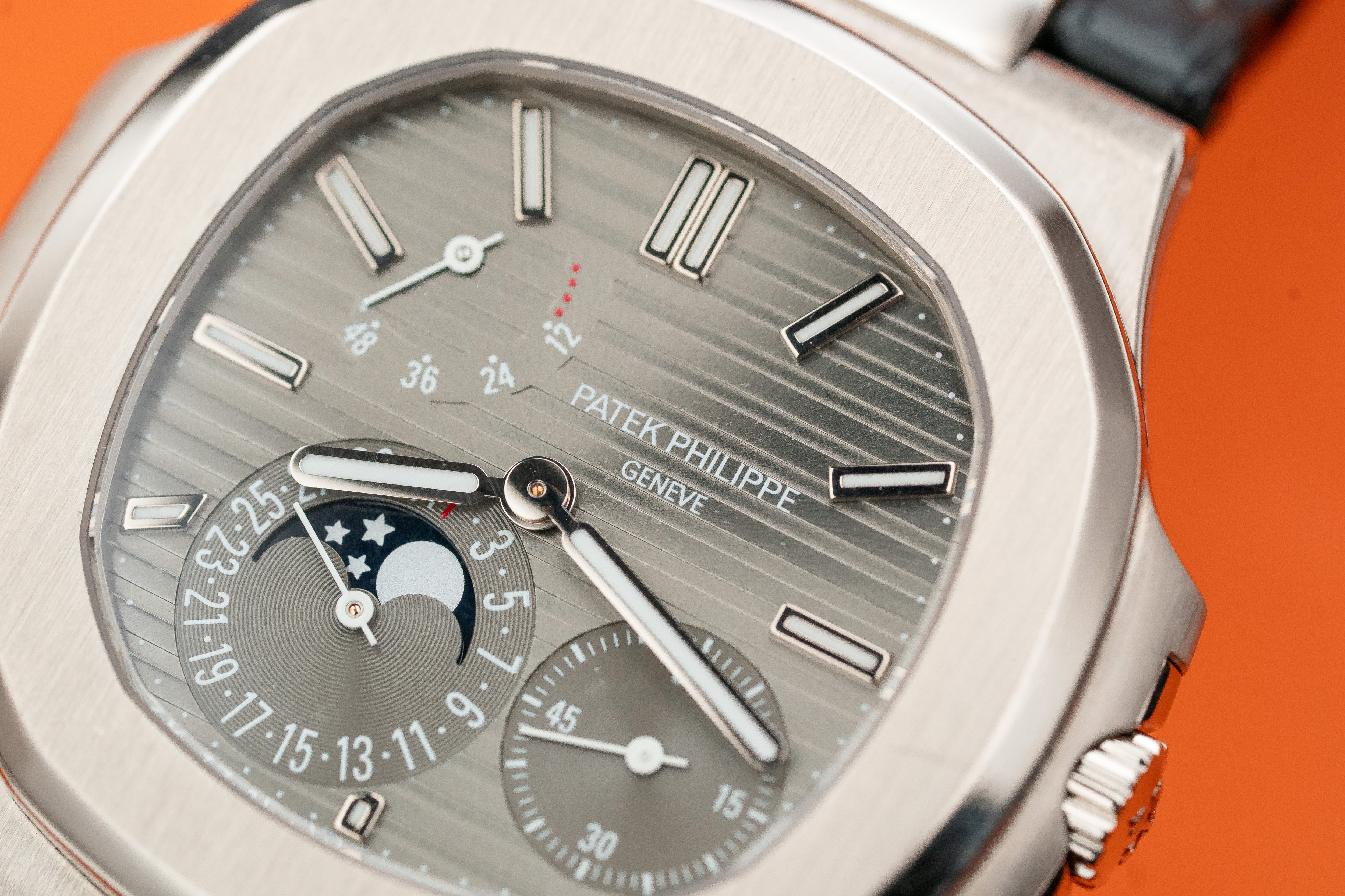 Patek Philippe Nautilus 5712G Moon Phases White Gold Leather Strap 2013