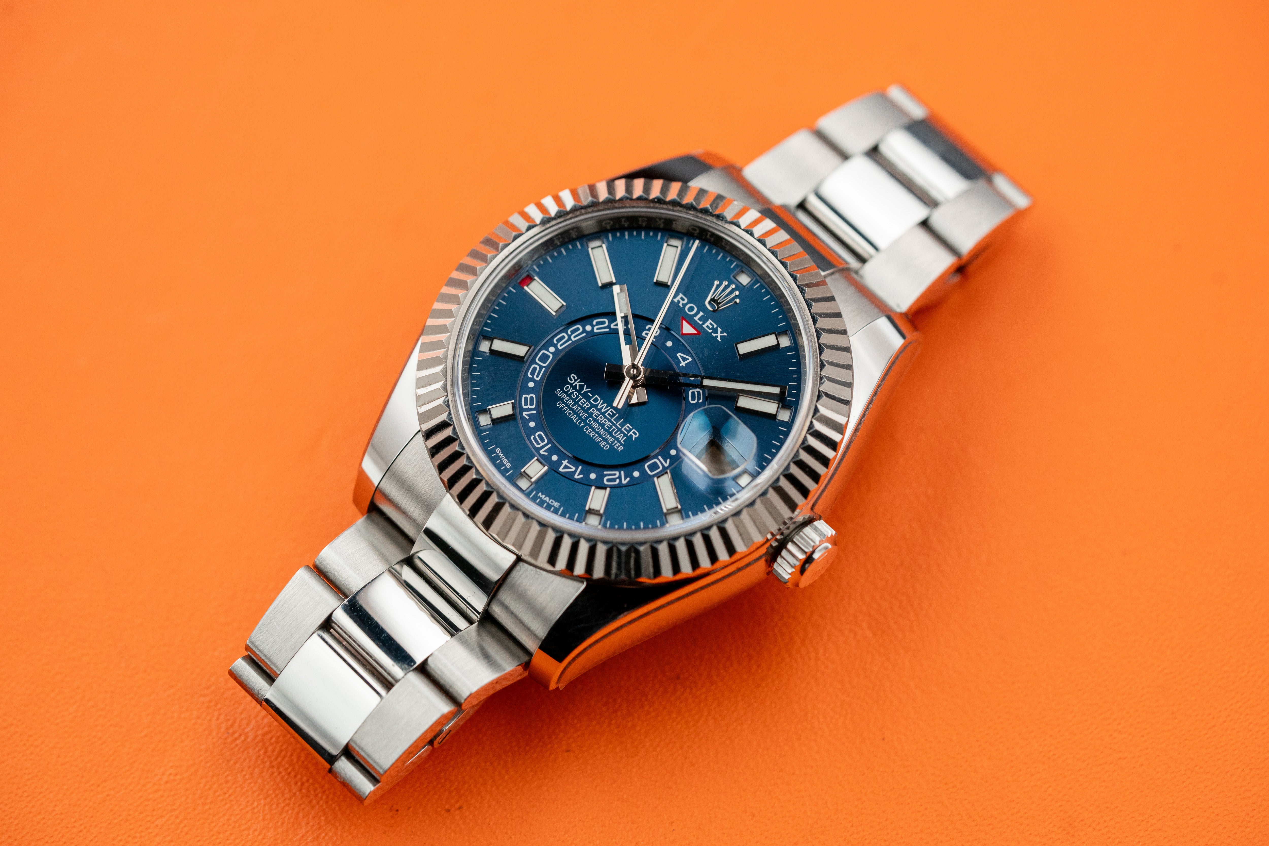 Rolex Sky-Dweller 18k White Gold 42mm Blue Dial Steel Oyster Bracelet 326934