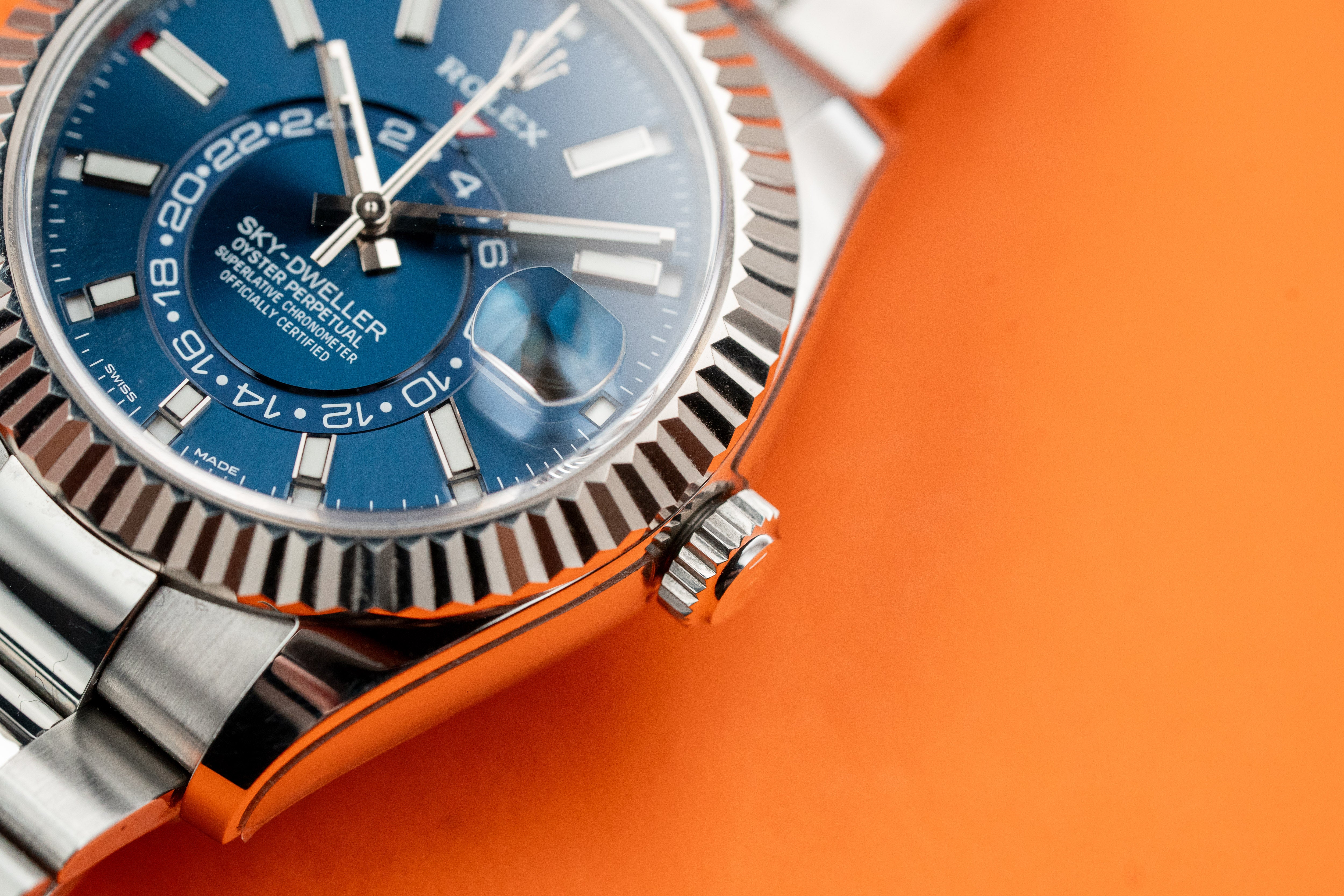 Rolex Sky-Dweller 18k White Gold 42mm Blue Dial Steel Oyster Bracelet 326934