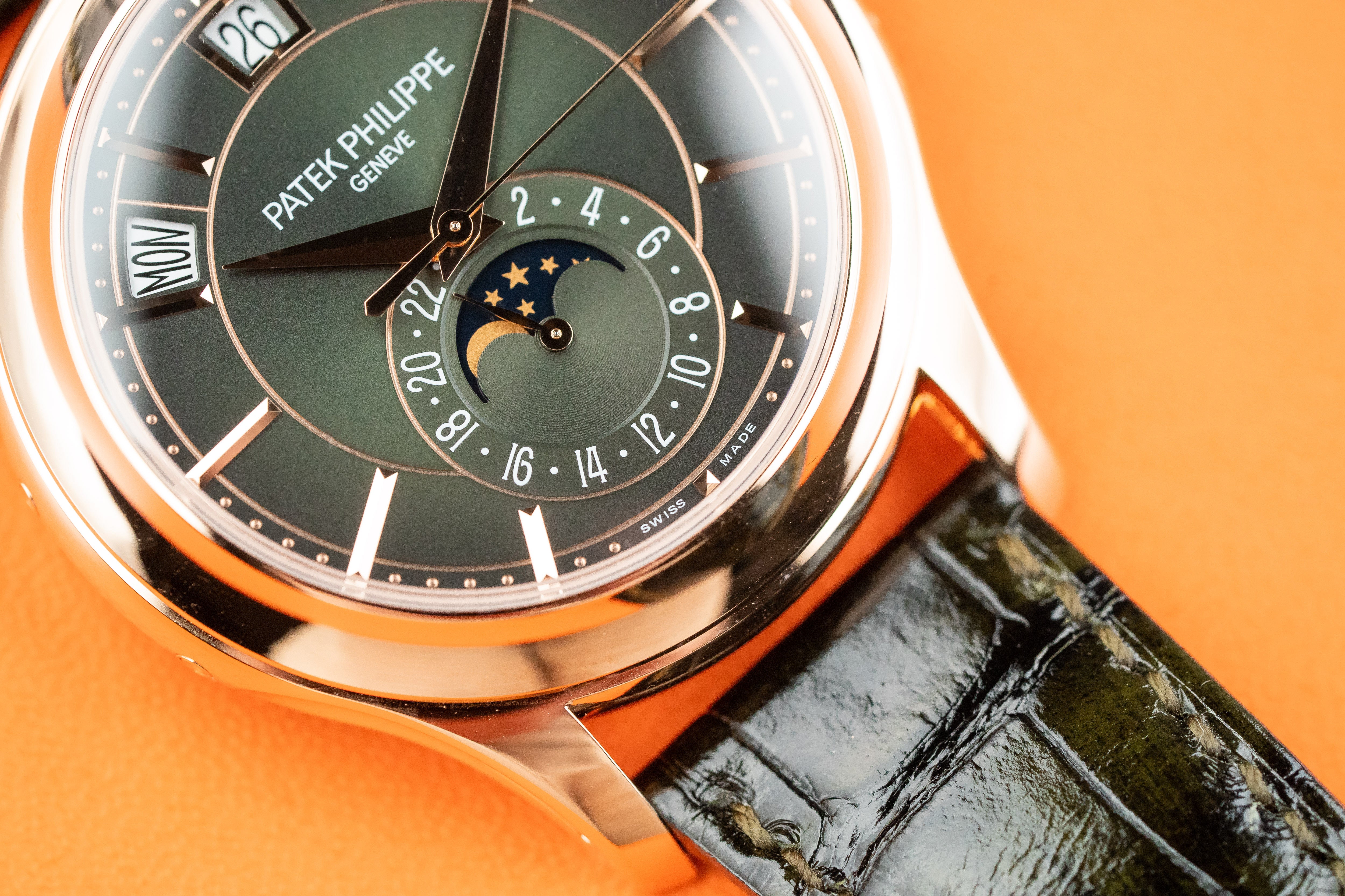 Patek Philippe Annual Calendar Moon Phases 5205R-011 In Rose Gold Olive Green