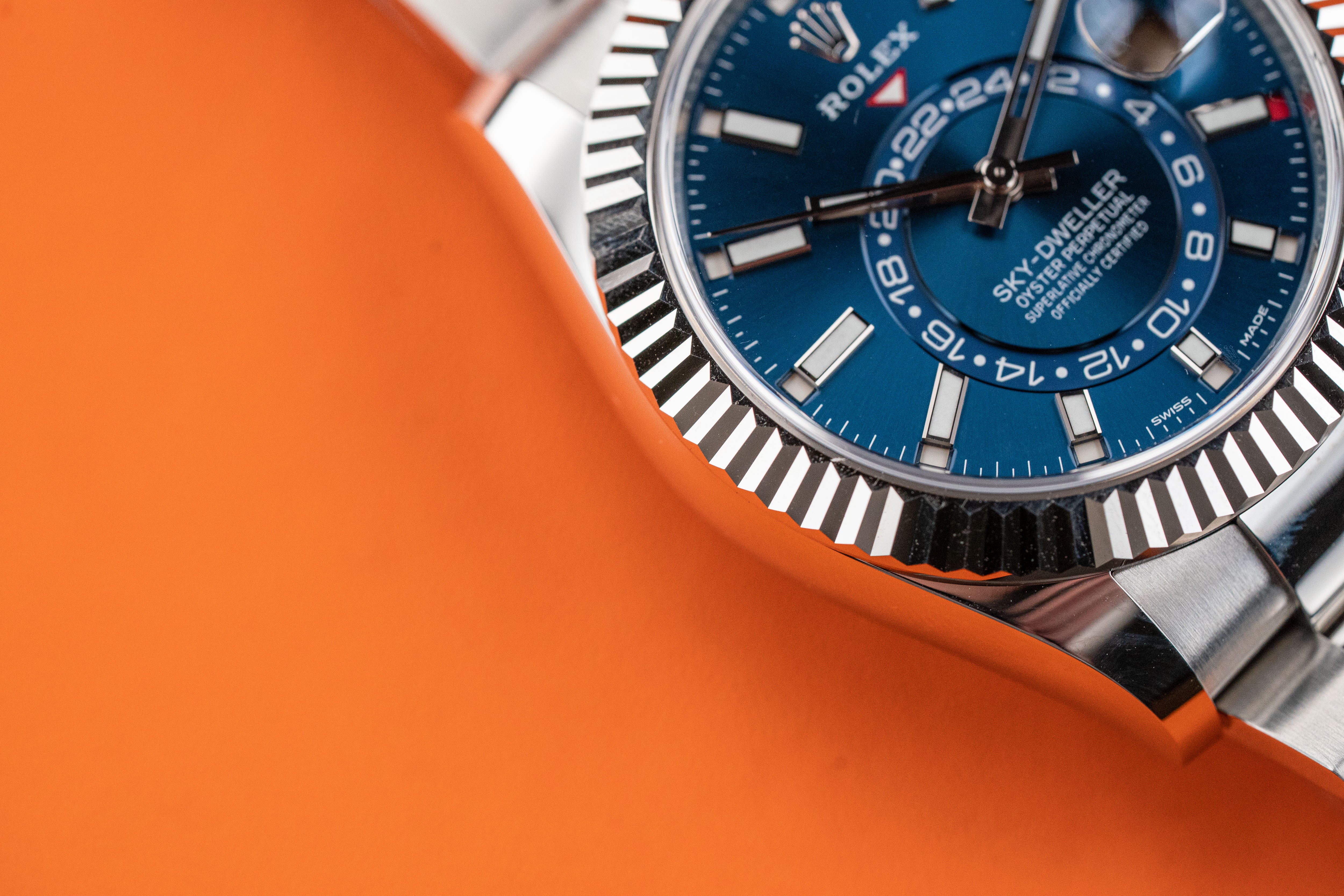Rolex Sky-Dweller 42mm Fluted Bezel Stainless Steel Blue Index Dial Oyster Bracelet 326934