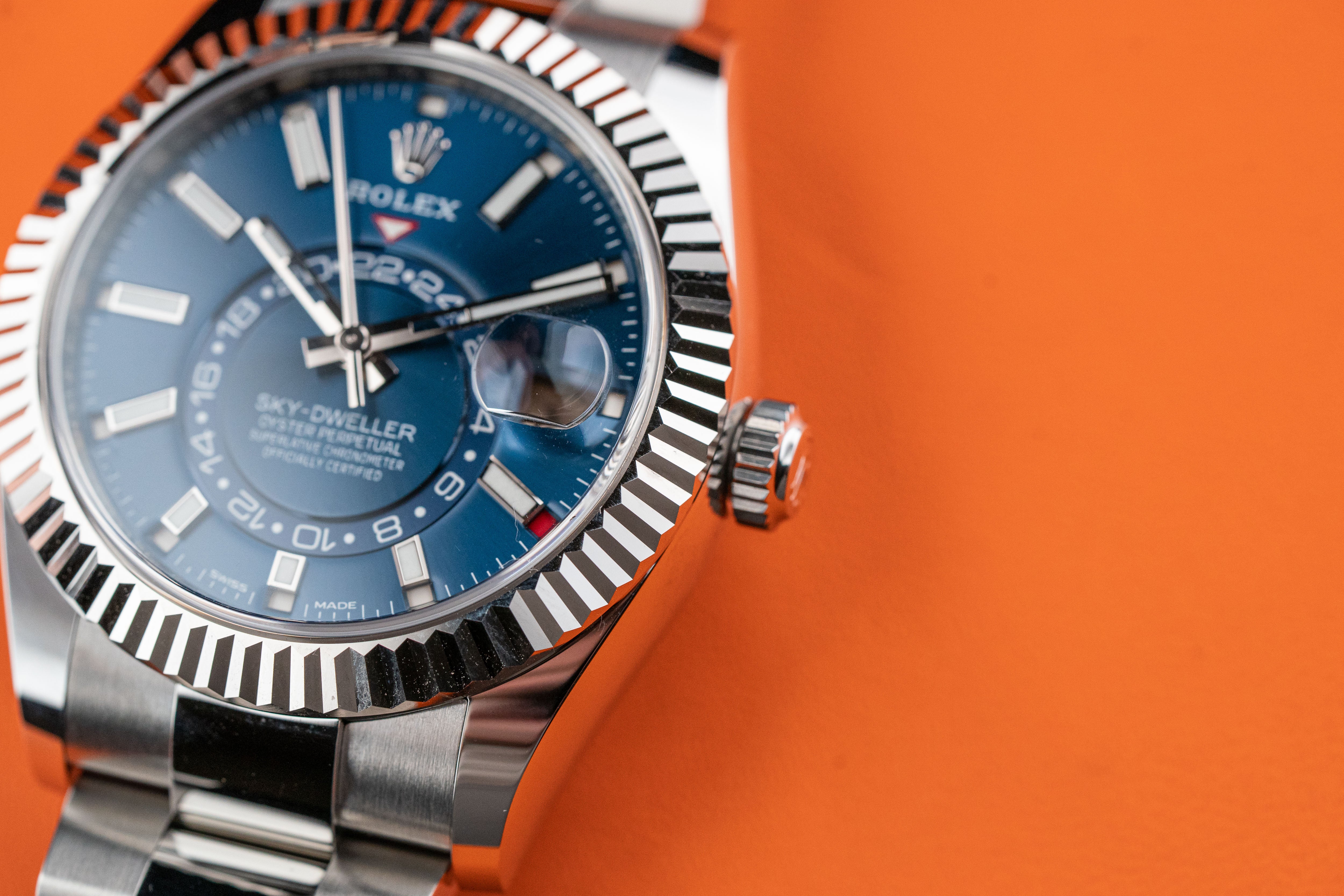 Rolex Sky-Dweller 42mm Fluted Bezel Stainless Steel Blue Index Dial Oyster Bracelet 326934