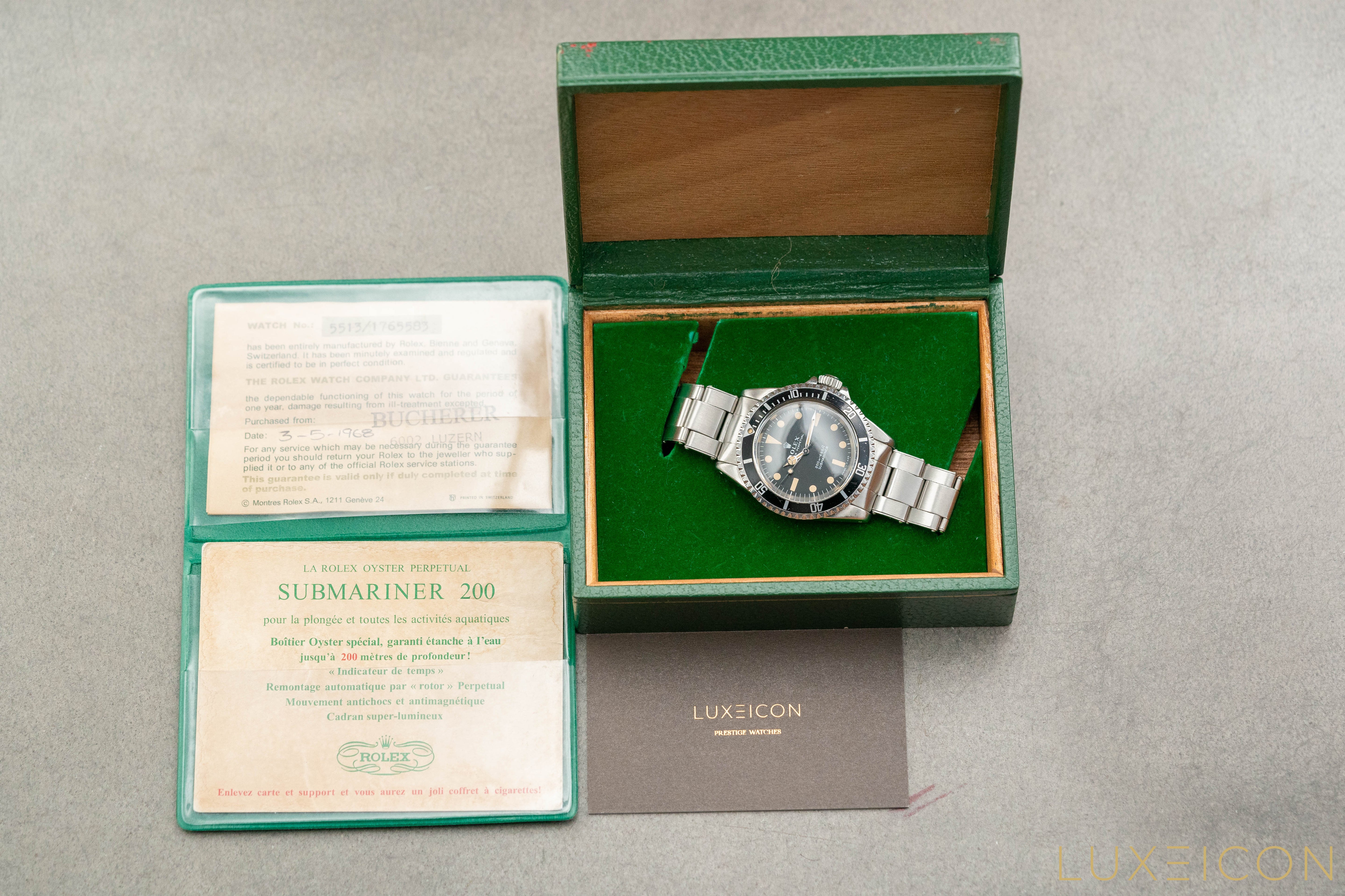 Rolex Submariner 5513 No Date Meter First 40mm 1968 Fullset