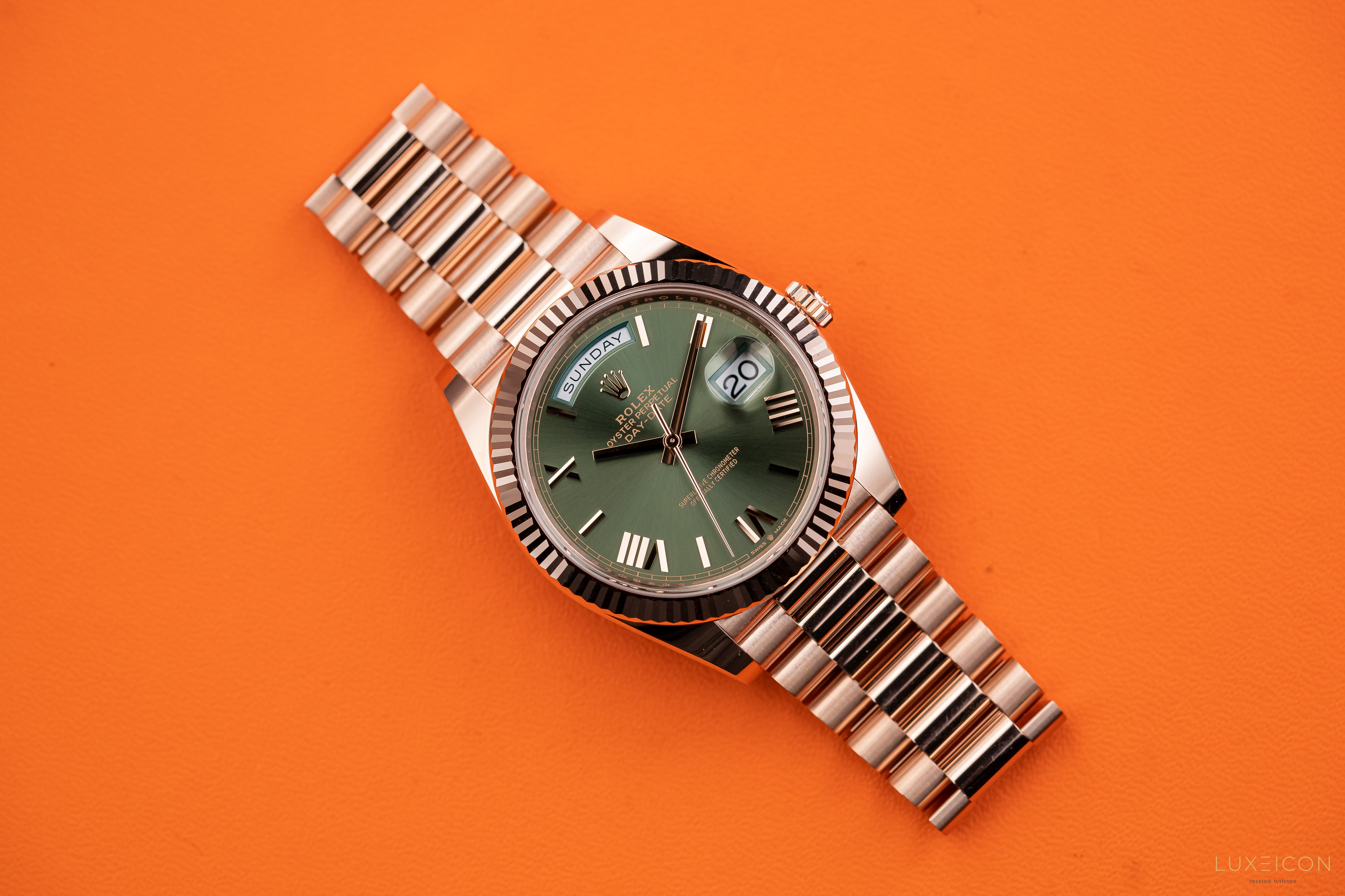 Rolex 228235 Day-Date 40 Olive Green Dial Rose Gold 40mm President 60th Anniversary
