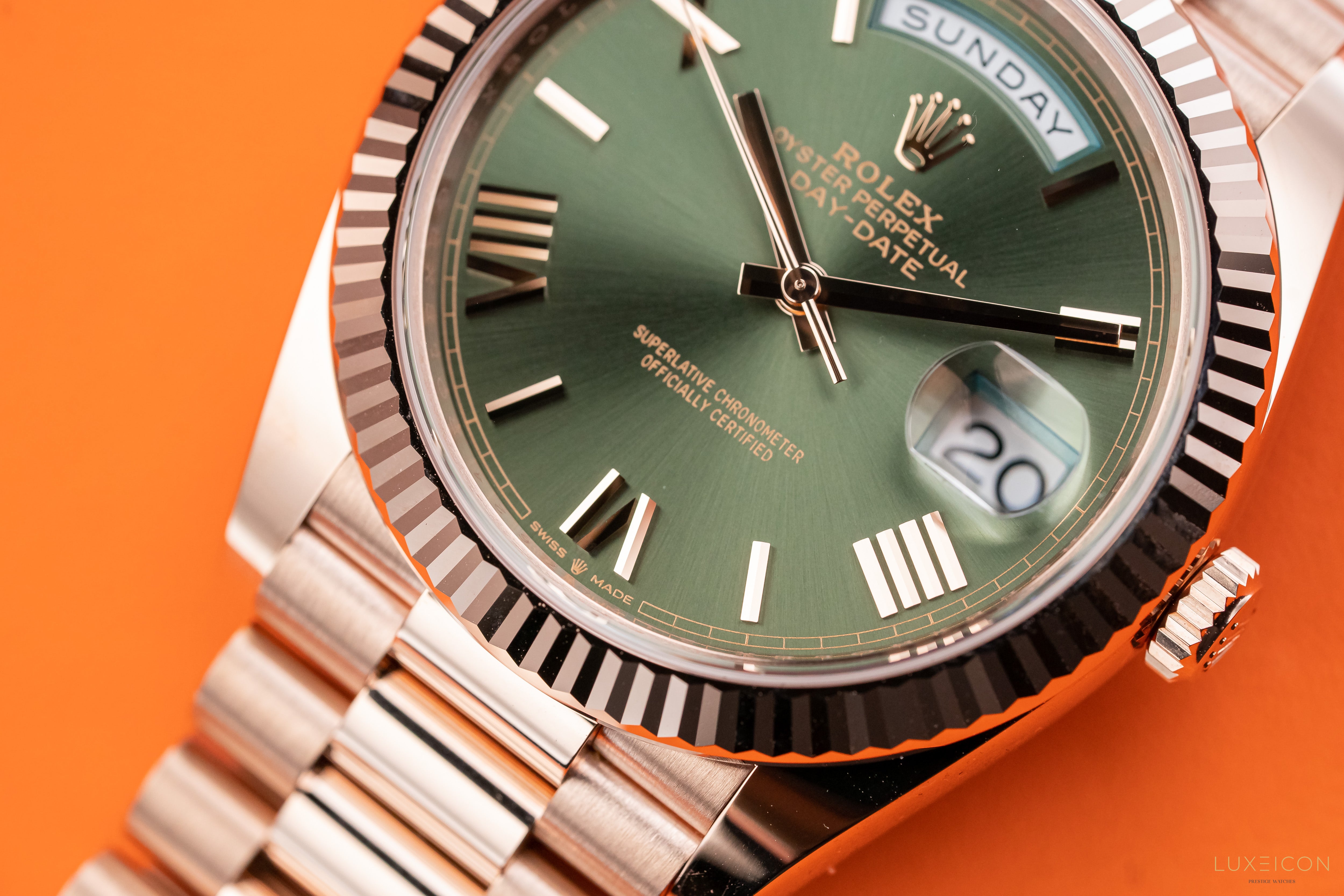 Rolex 228235 Day-Date 40 Olive Green Dial Rose Gold 40mm President 60th Anniversary