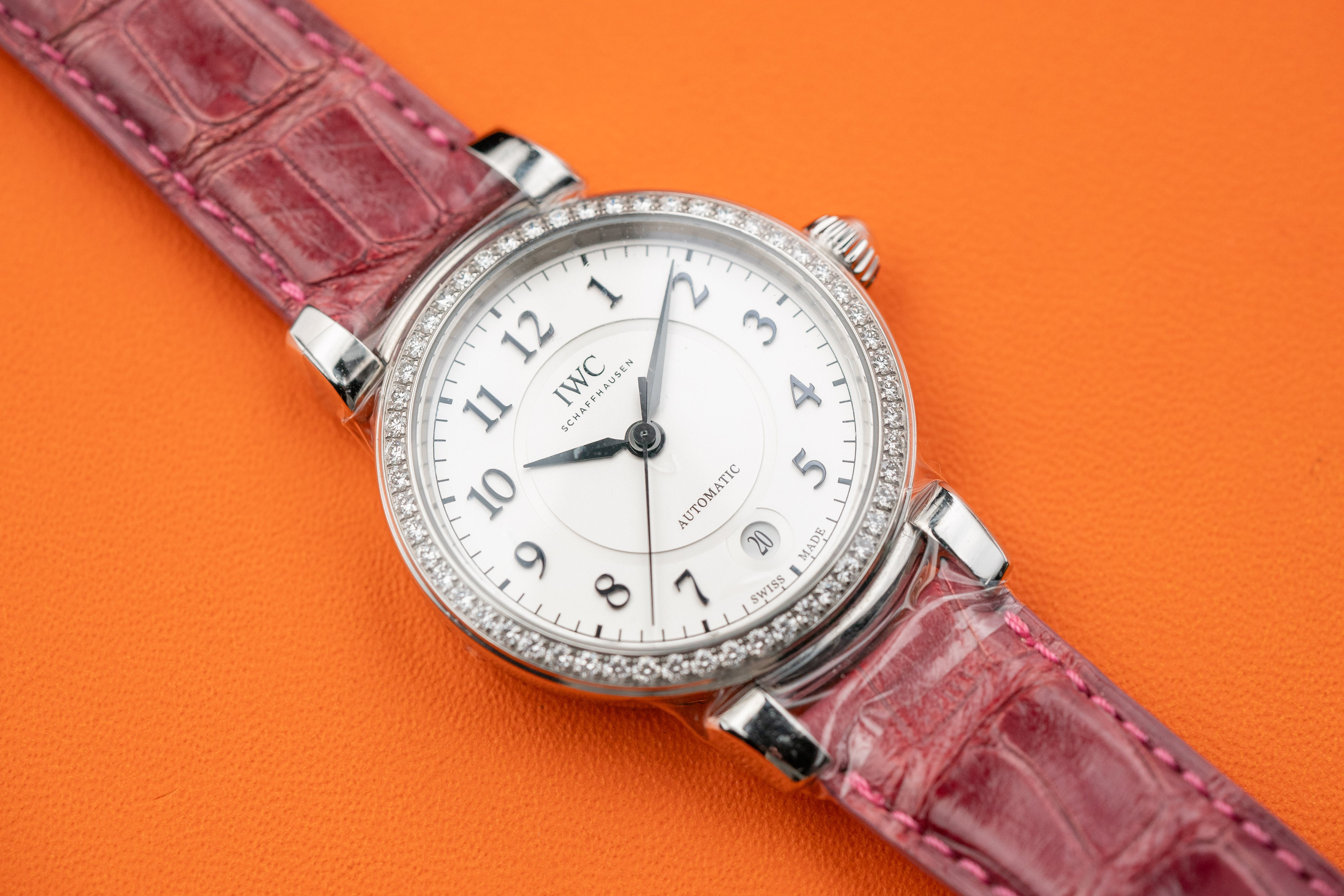 IWC Da Vinci Automatic 36mm Steel Case Silver Dial Purple Crocodile Strap IW458308