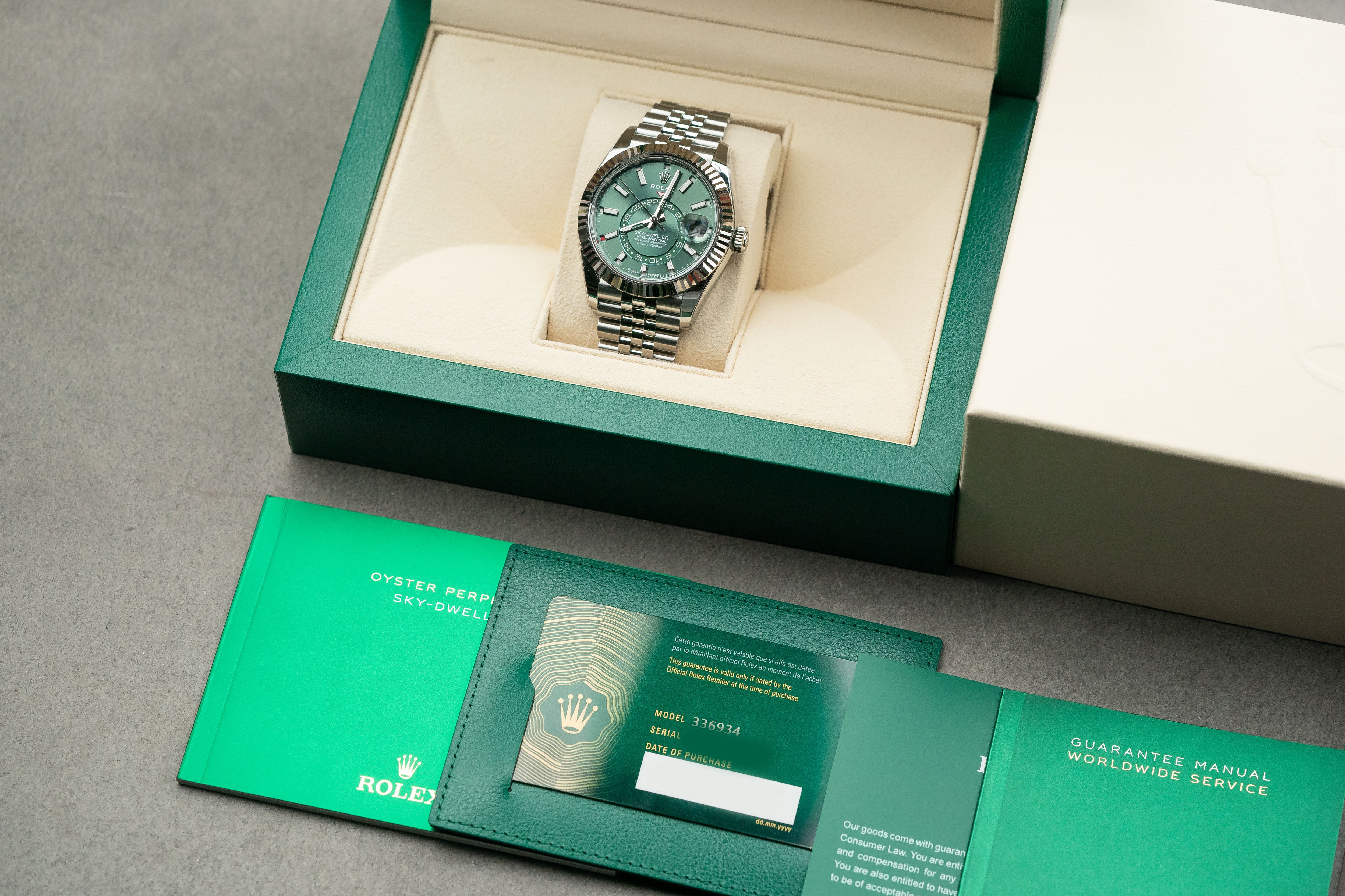 Rolex Sky-Dweller Mint Green Index Dial Jubilee Bracelet 336934