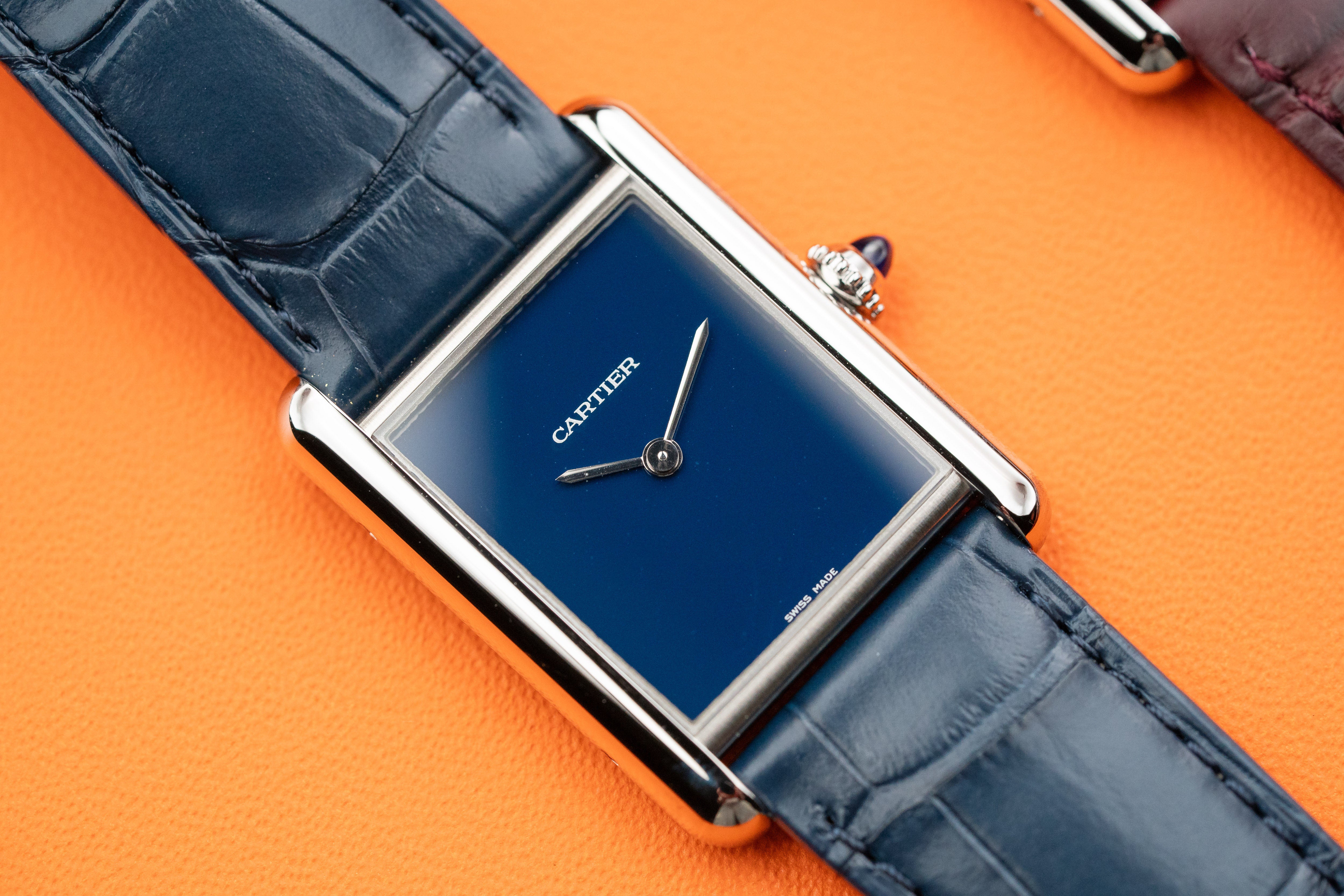 Cartier Tank Must Large Steel Blue/Red Dial Ladies Watch 2021