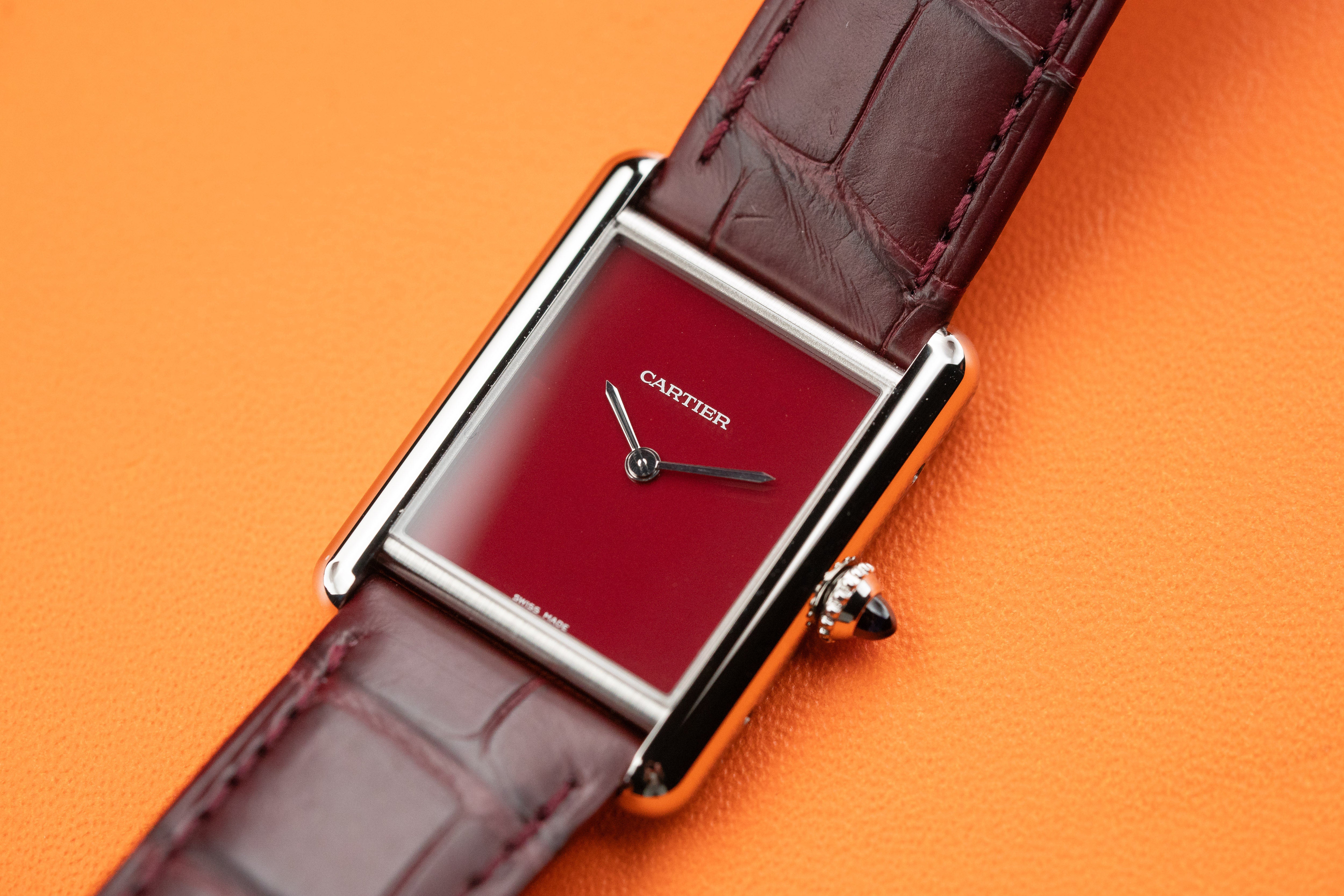 Cartier Tank Must Large Steel Blue/Red Dial Ladies Watch 2021