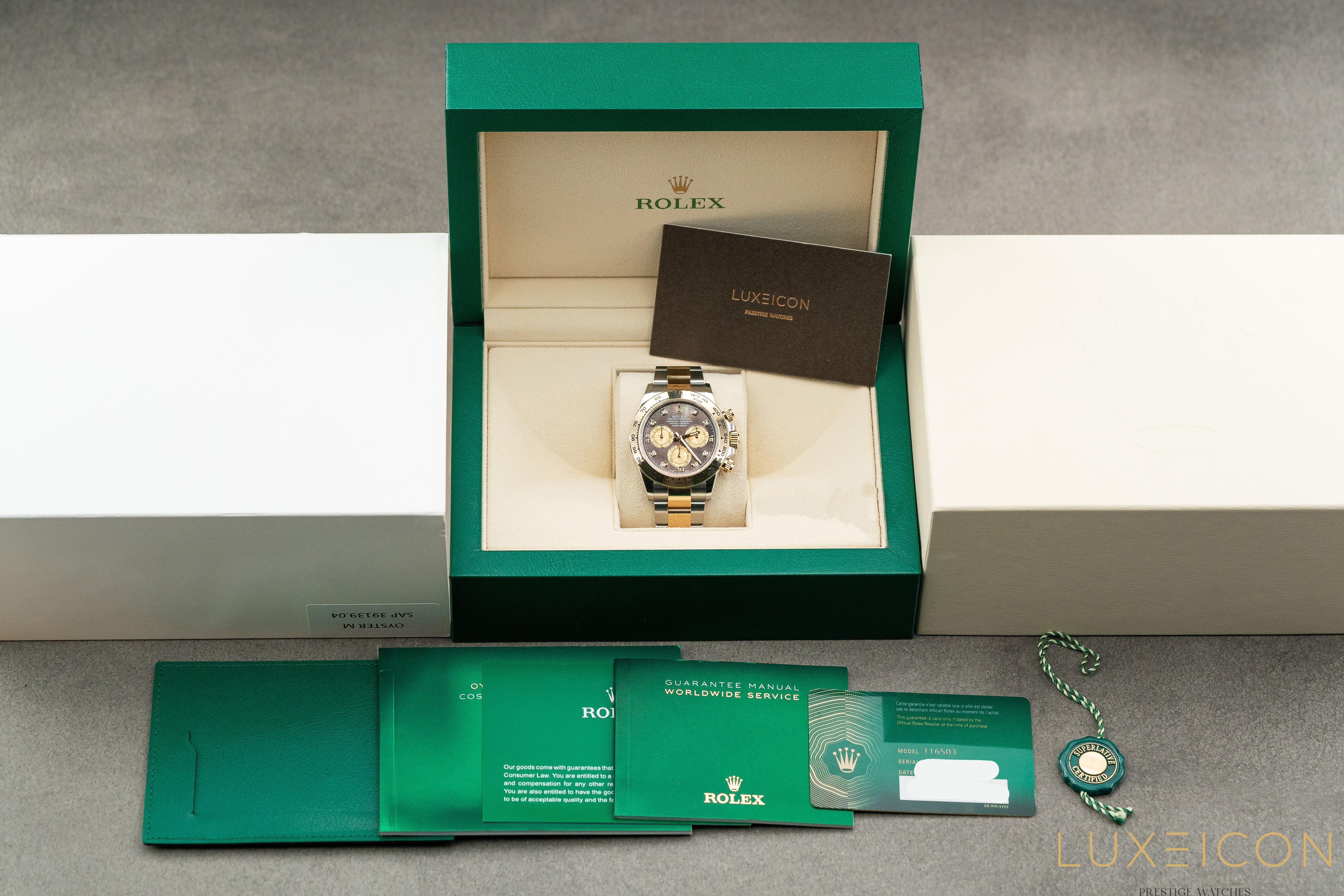 Rolex Daytona 116503 Black Mother of Pearl (MOP) Diamond Tahitian Dial Two Tone Yellow Gold 2020