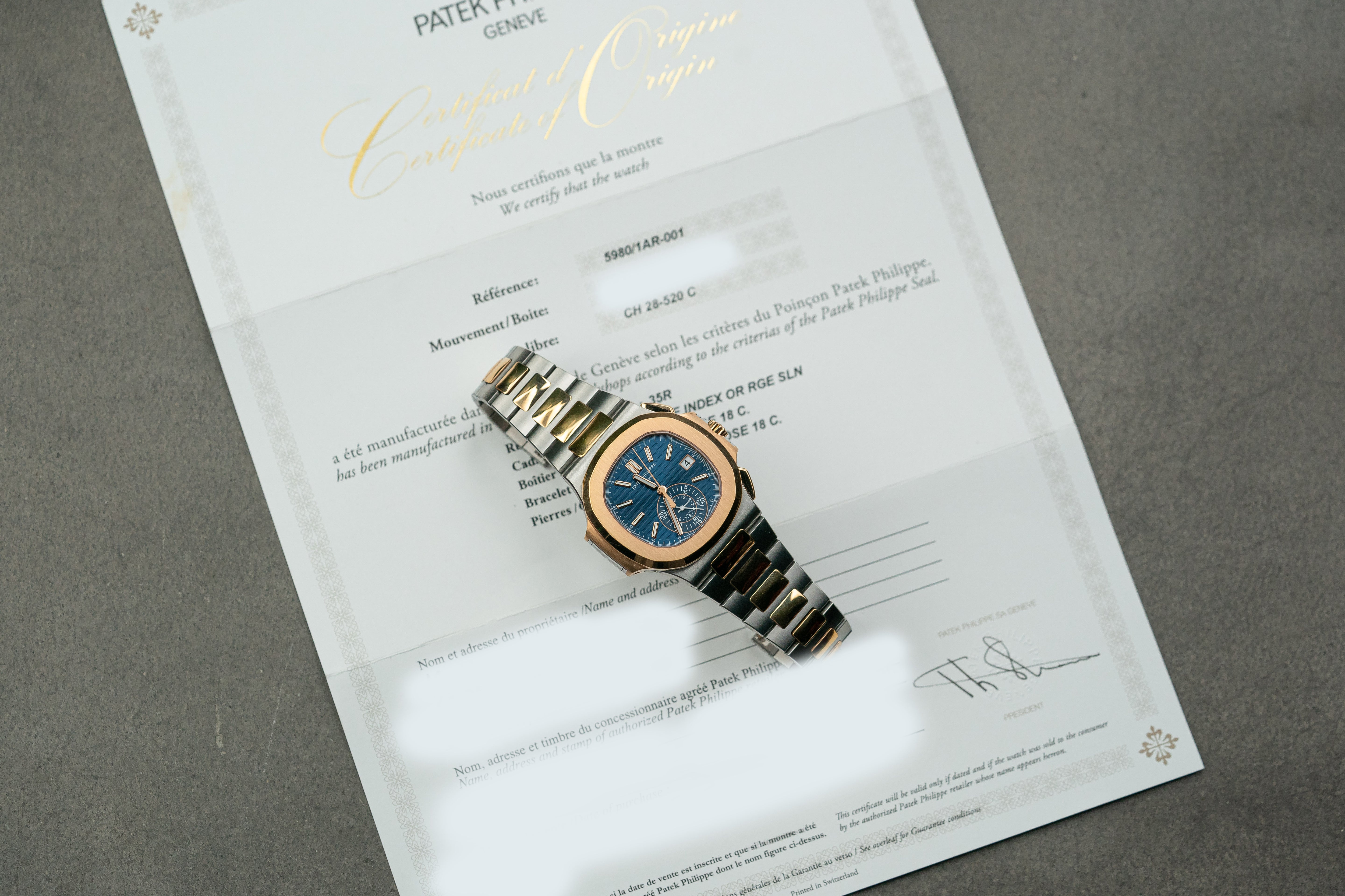Patek Philippe Nautilus 5980/1AR-001 Steel & Rose Gold Blue Dial