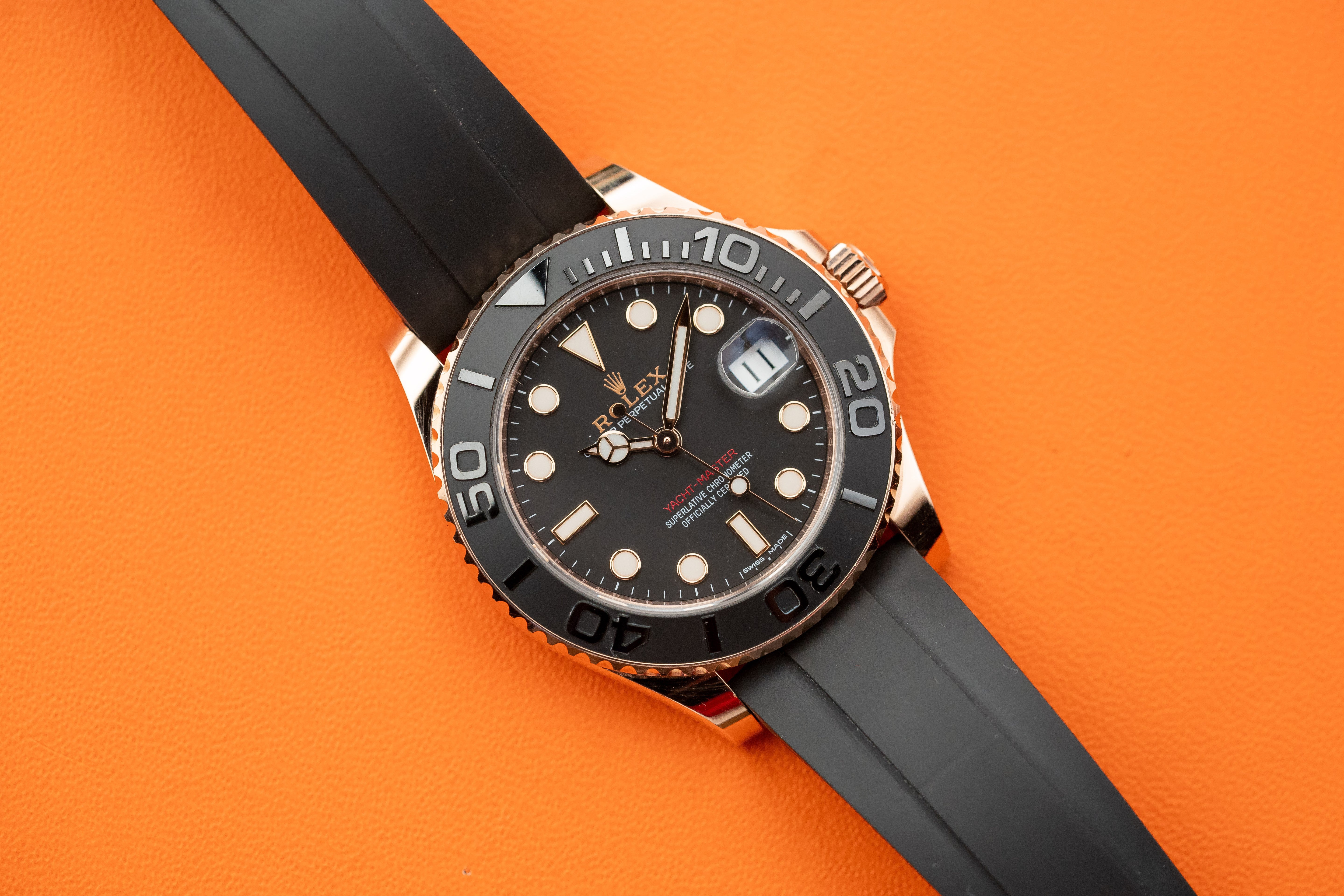 Rolex Yacht-Master 37mm Rose Gold Black Dial Oysterflex Strap 268655
