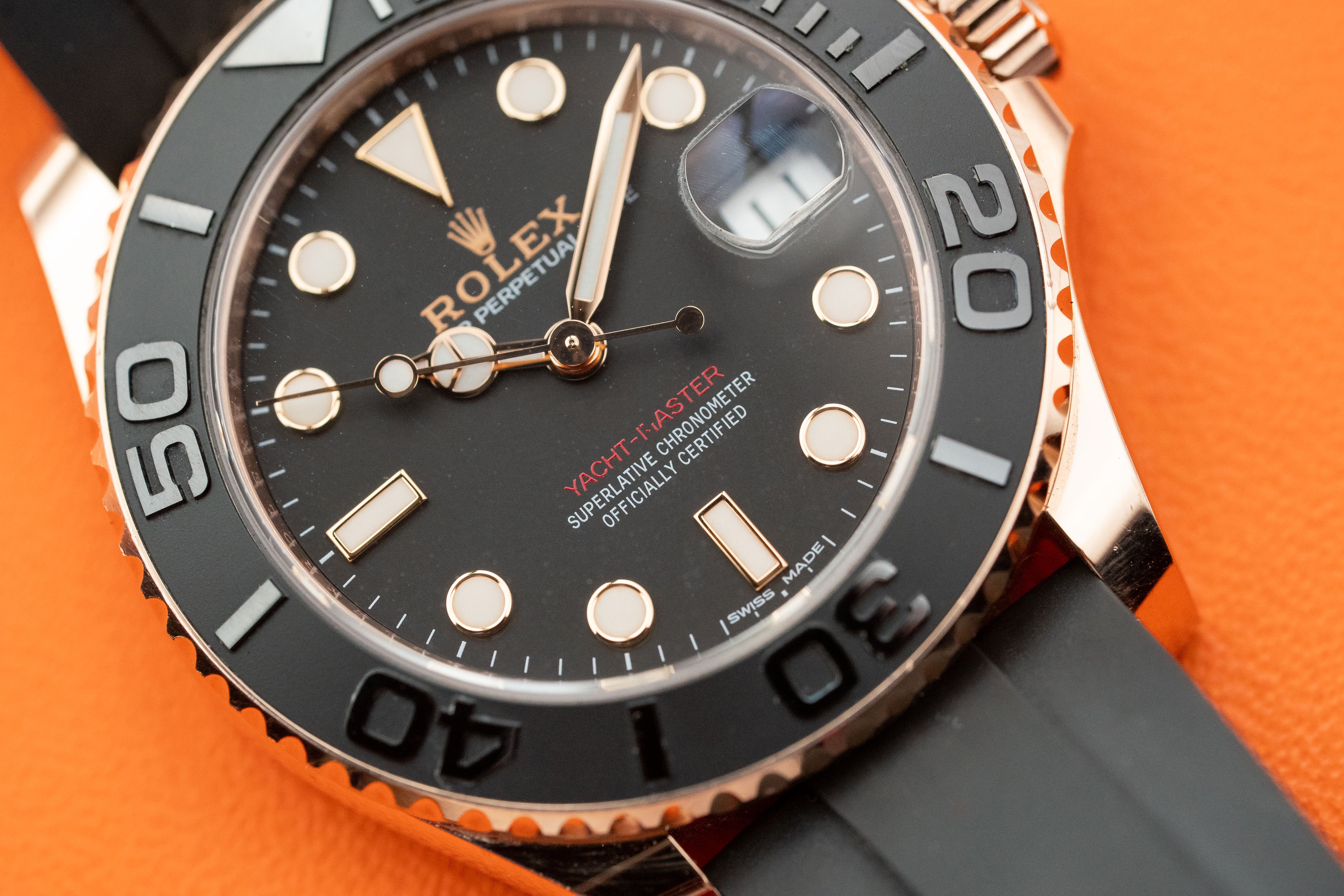 Rolex Yacht-Master 37mm Rose Gold Black Dial Oysterflex Strap 268655