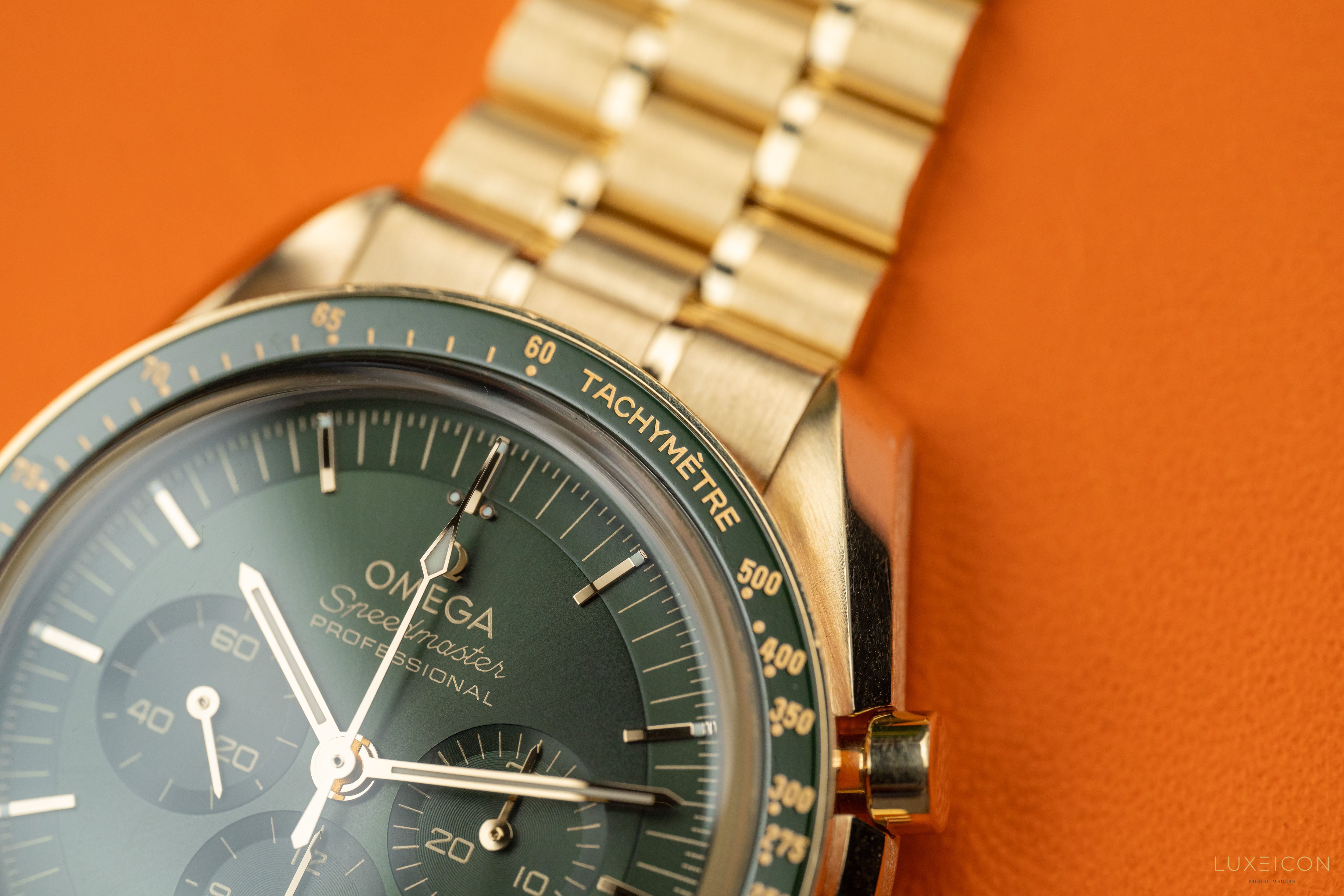 Omega Speedmaster Professional Moonwatch “Moonshine” Green dial 18k Yellow Gold