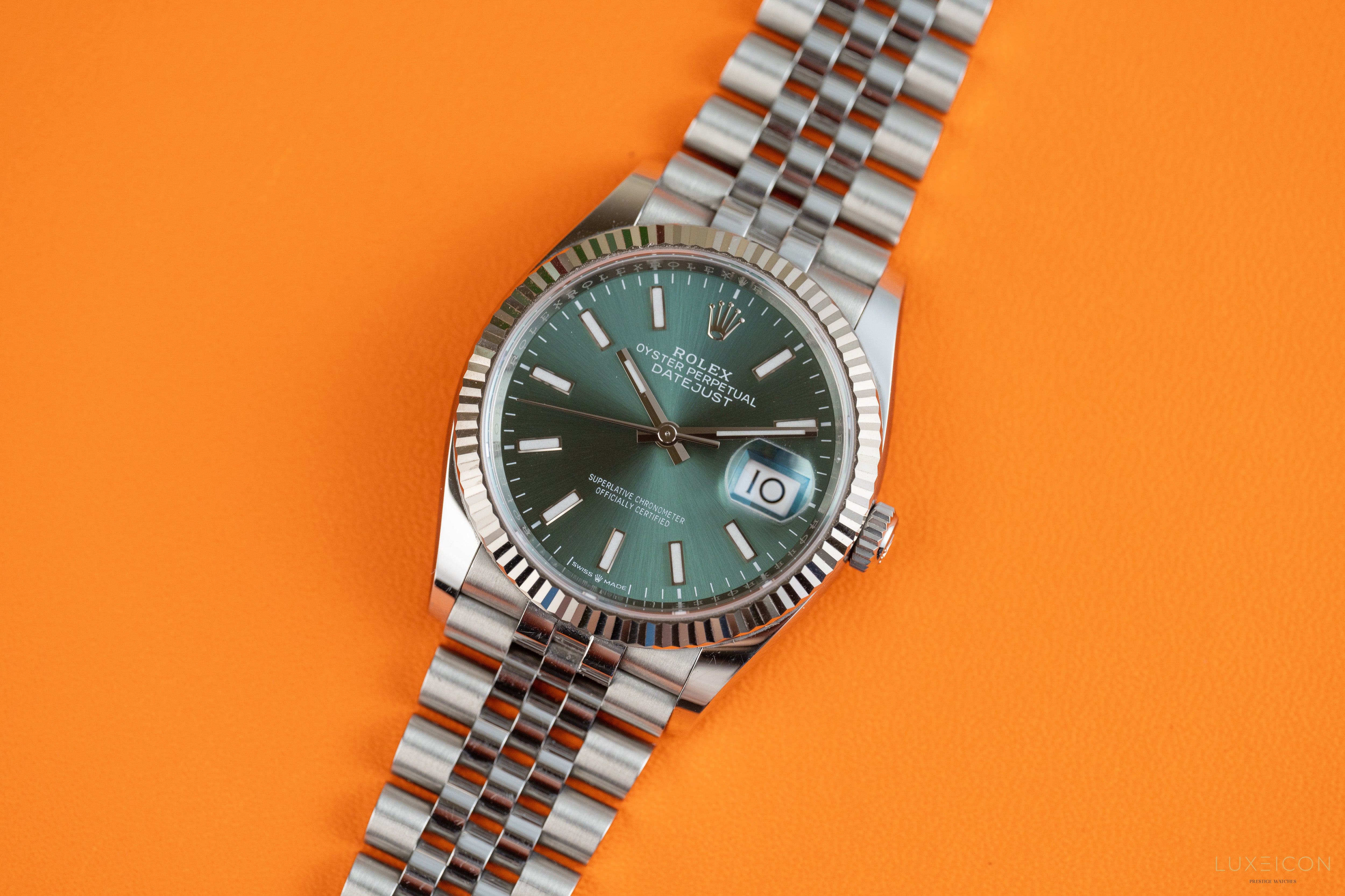 Rolex Datejust 36mm Mint Green Index Dial Jubilee Bracelet Fluted Bezel 2019