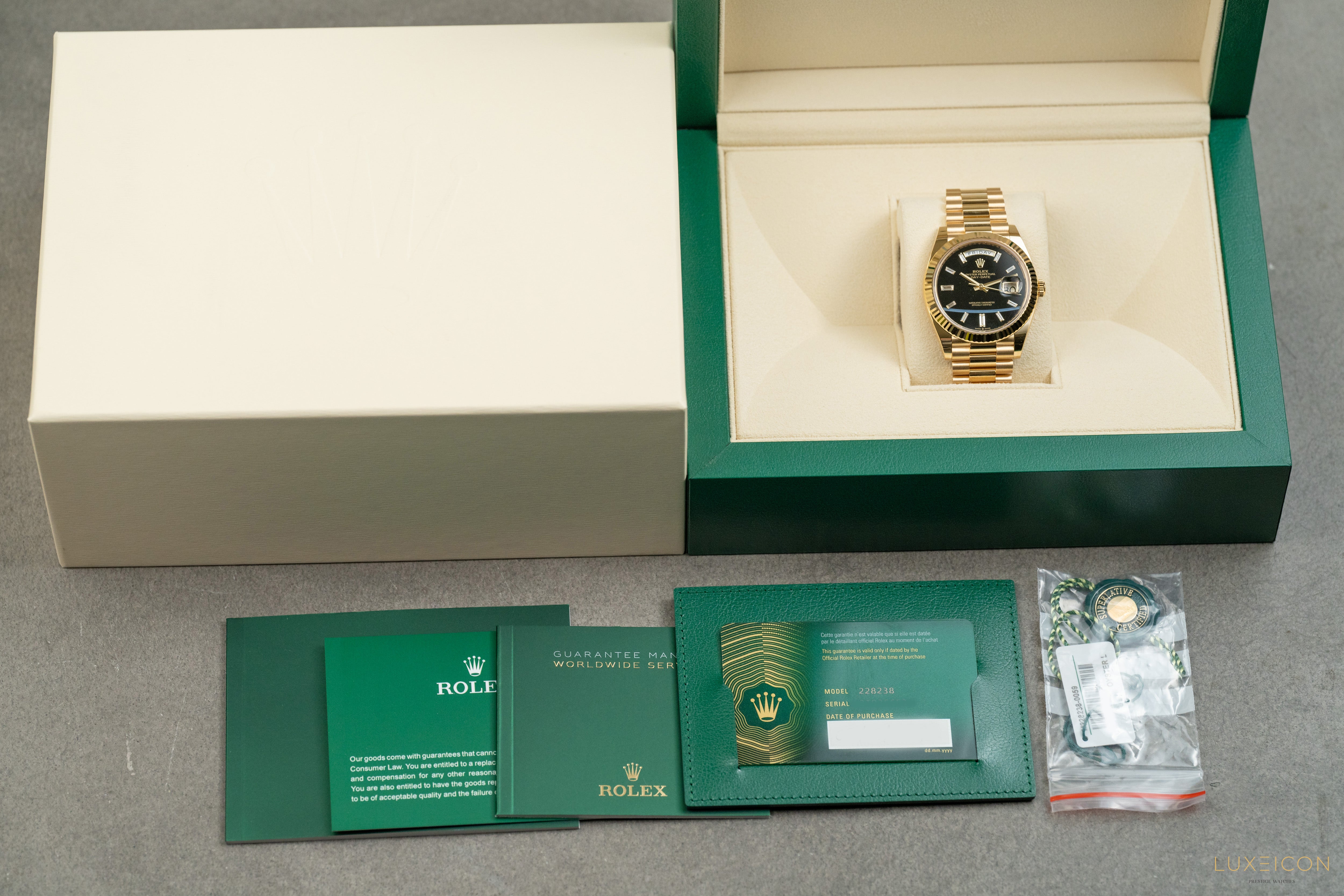 Rolex Day-Date 40 228238 40mm Yellow Gold Black Onyx Dial President Bracelet