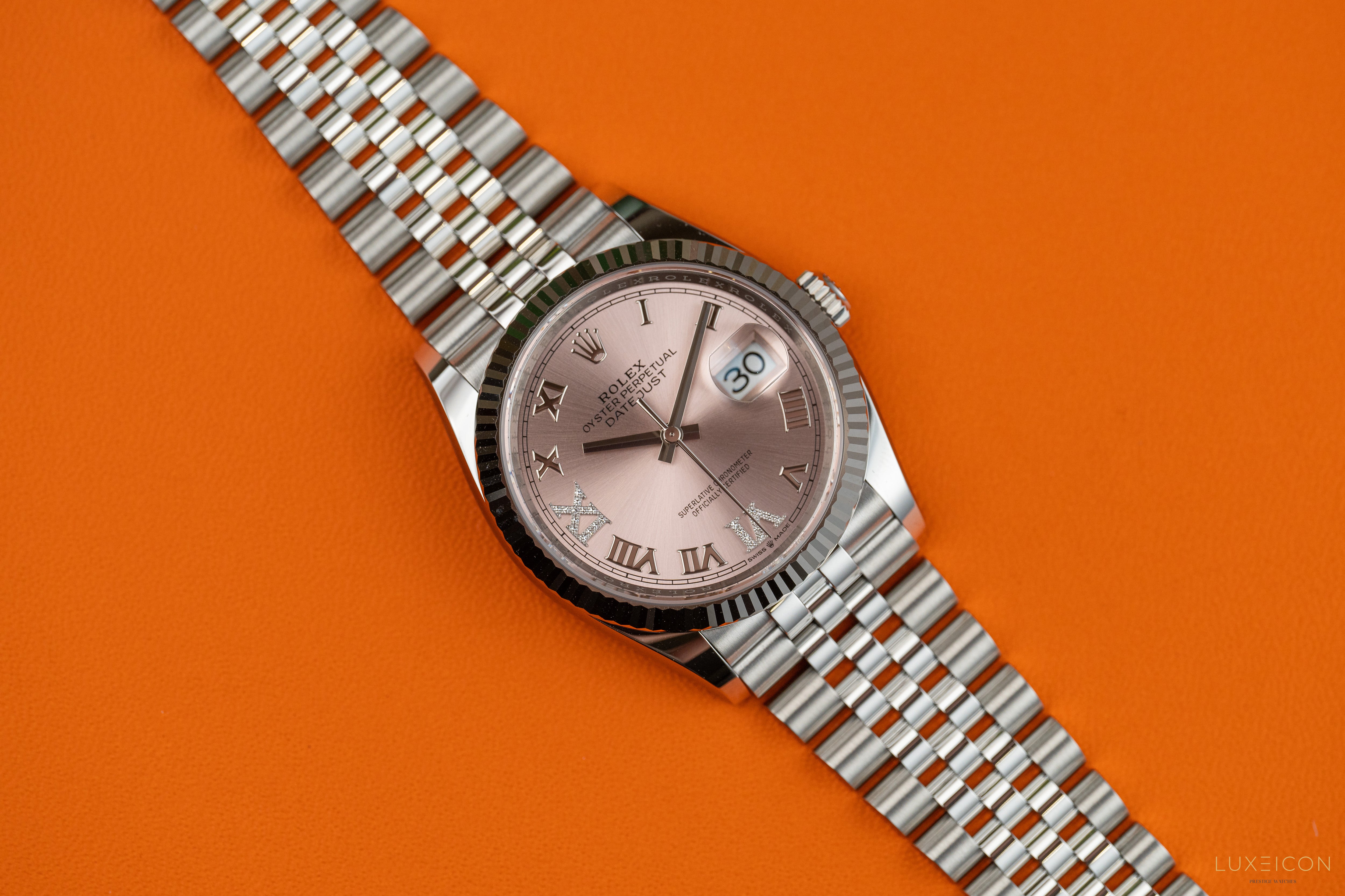 Rolex Datejust 36mm Pink Roman VI IX Diamond Jubliee Ladies 126234 2024