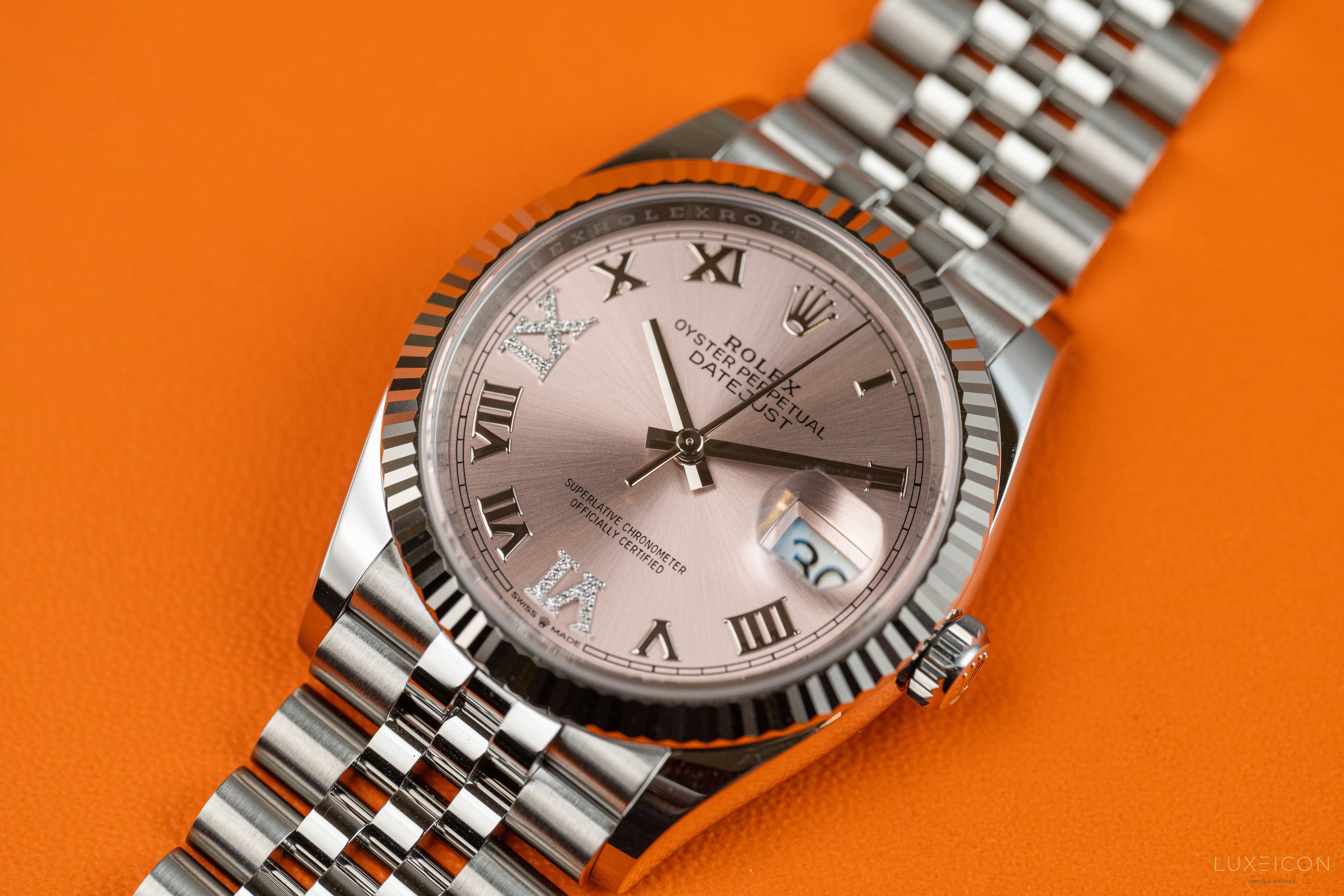 Rolex Datejust 36mm Pink Roman VI IX Diamond Jubliee Ladies 126234 2024
