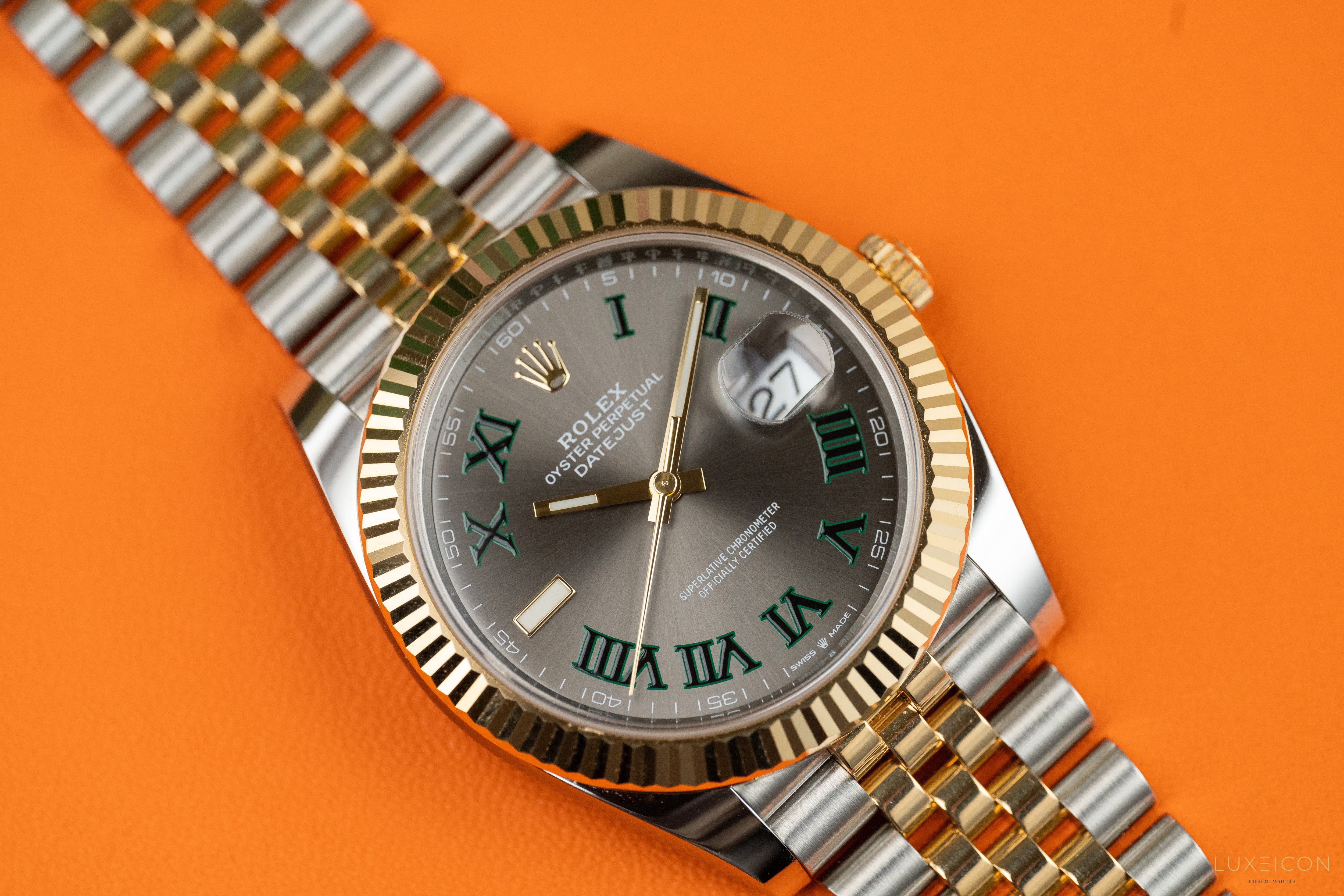 Rolex Datejust 41 Two-Tone Yellow Gold & Stainless Steel Grey Roman Wimbledon Dial 