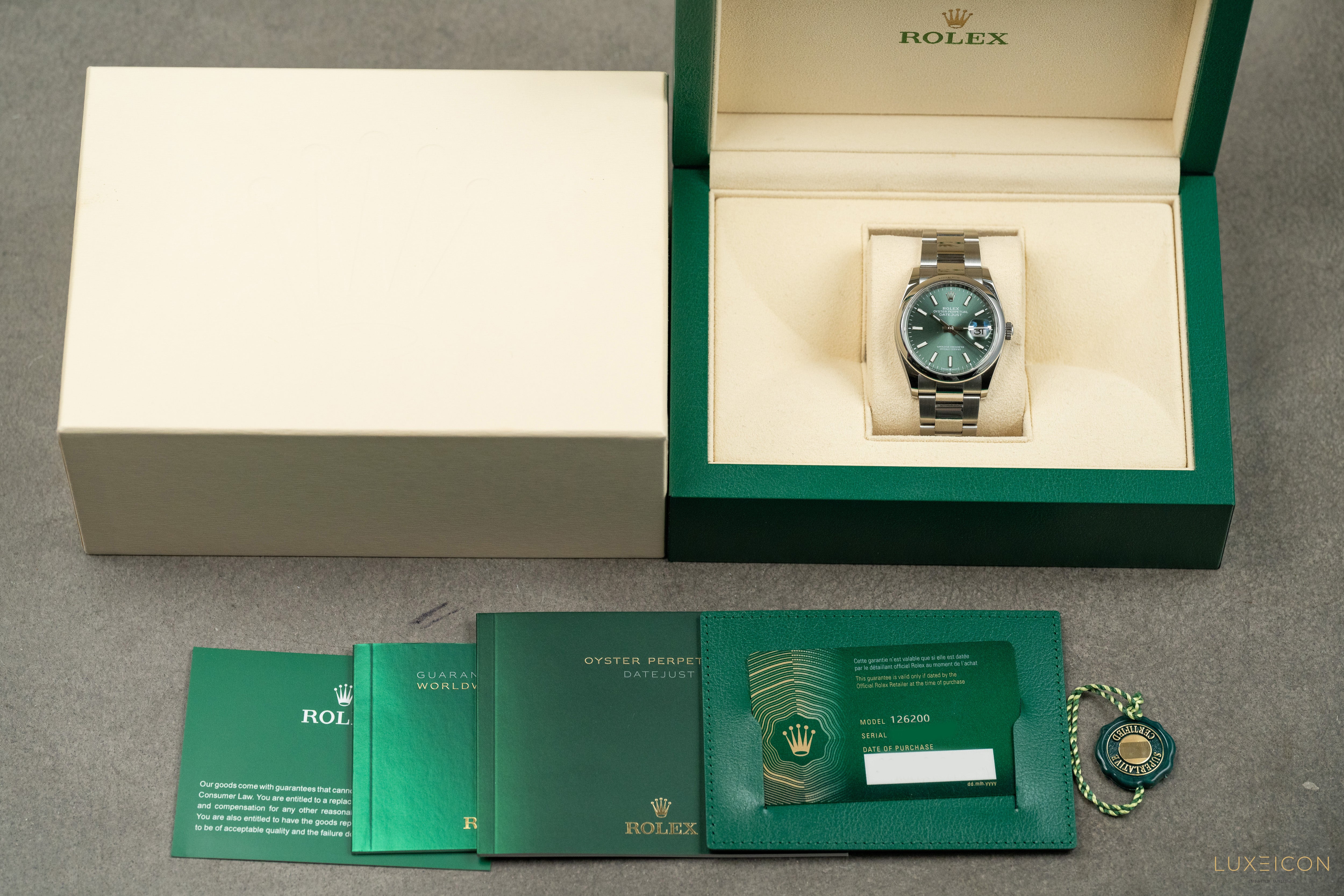Rolex Datejust 36 126200 Oyster Steel Green Index Dial 36mm 2022