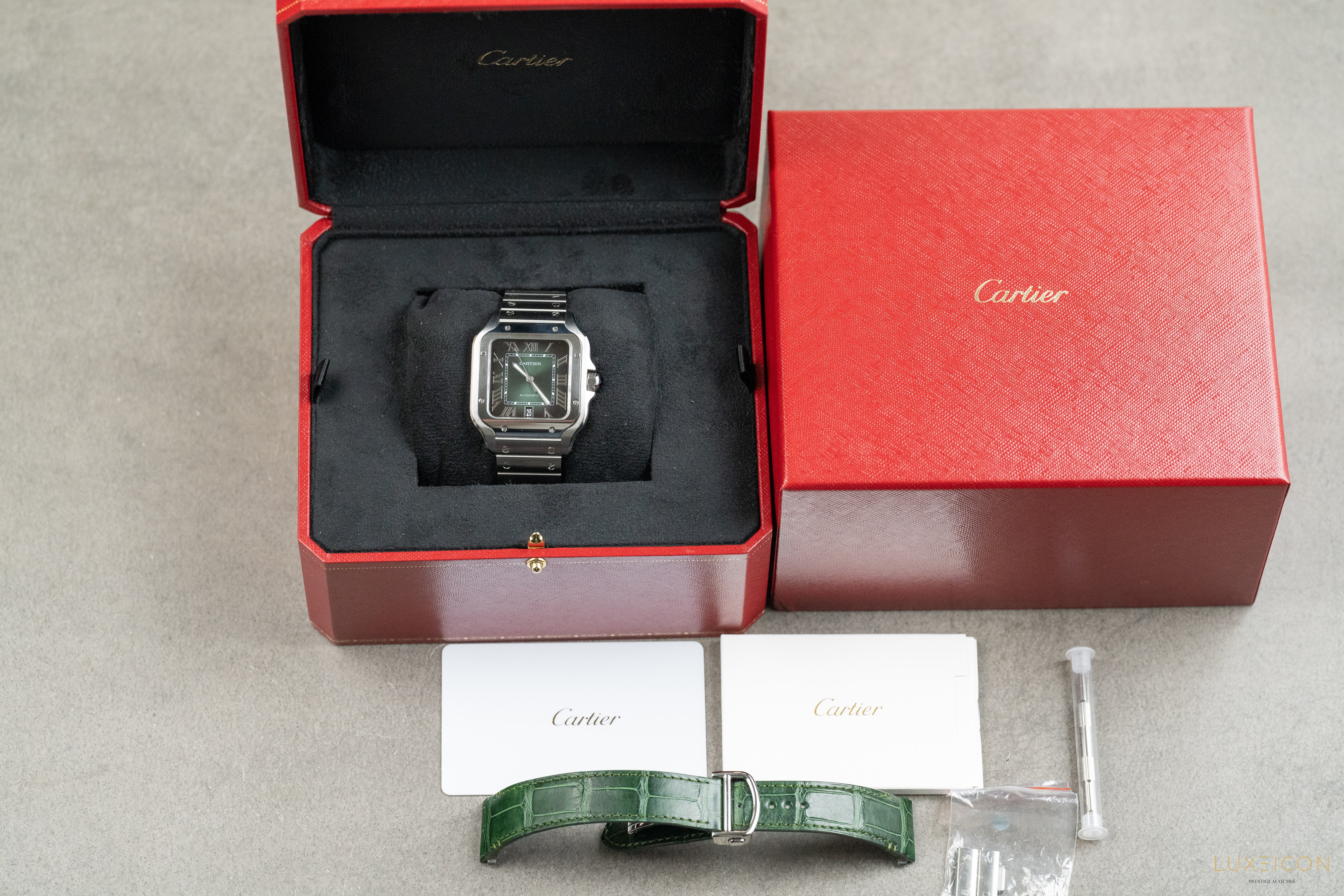 Cartier Santos de Stainless Steel Smoky Green Large WSSA0062 2024