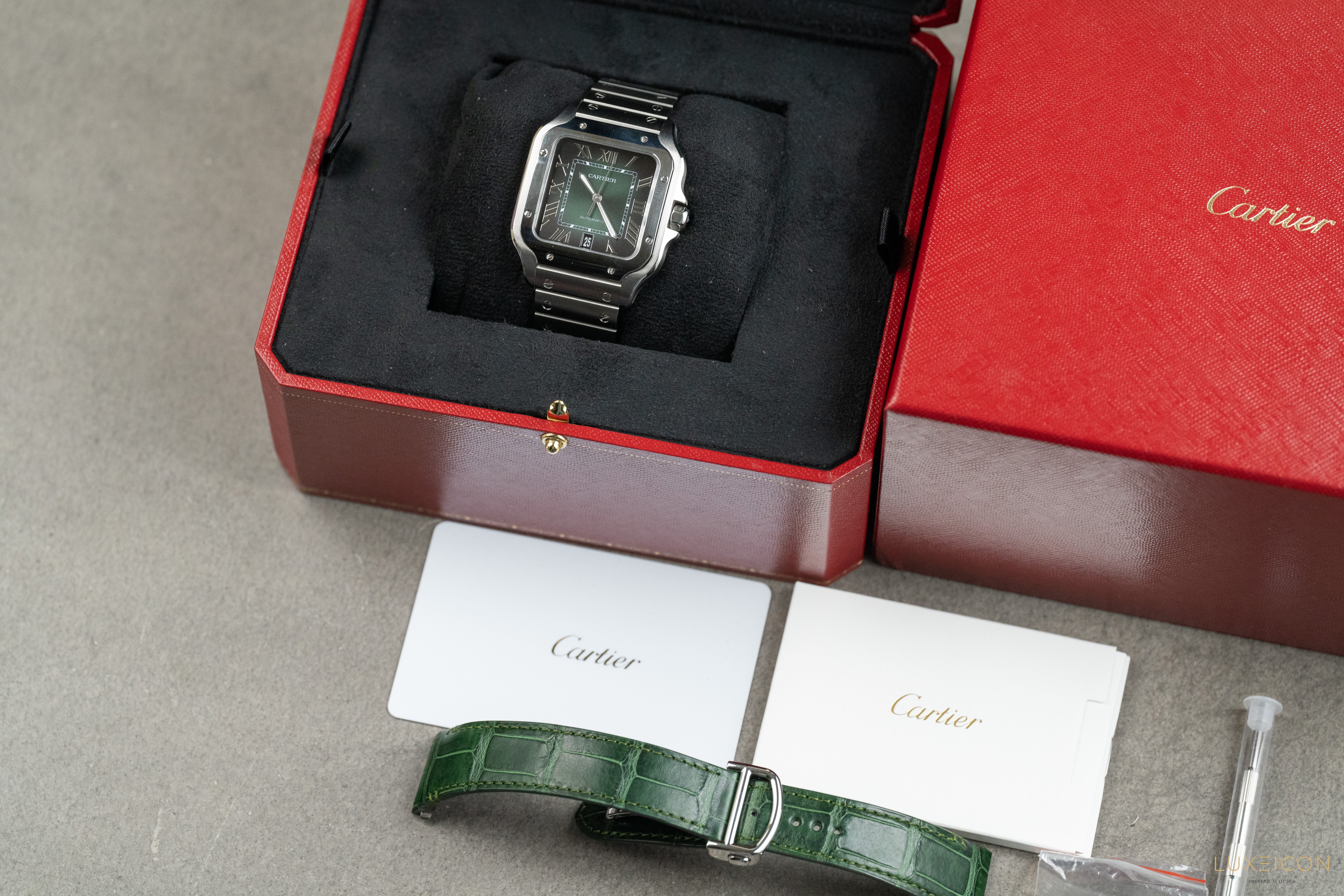 Cartier Santos de Stainless Steel Smoky Green Large WSSA0062 2024