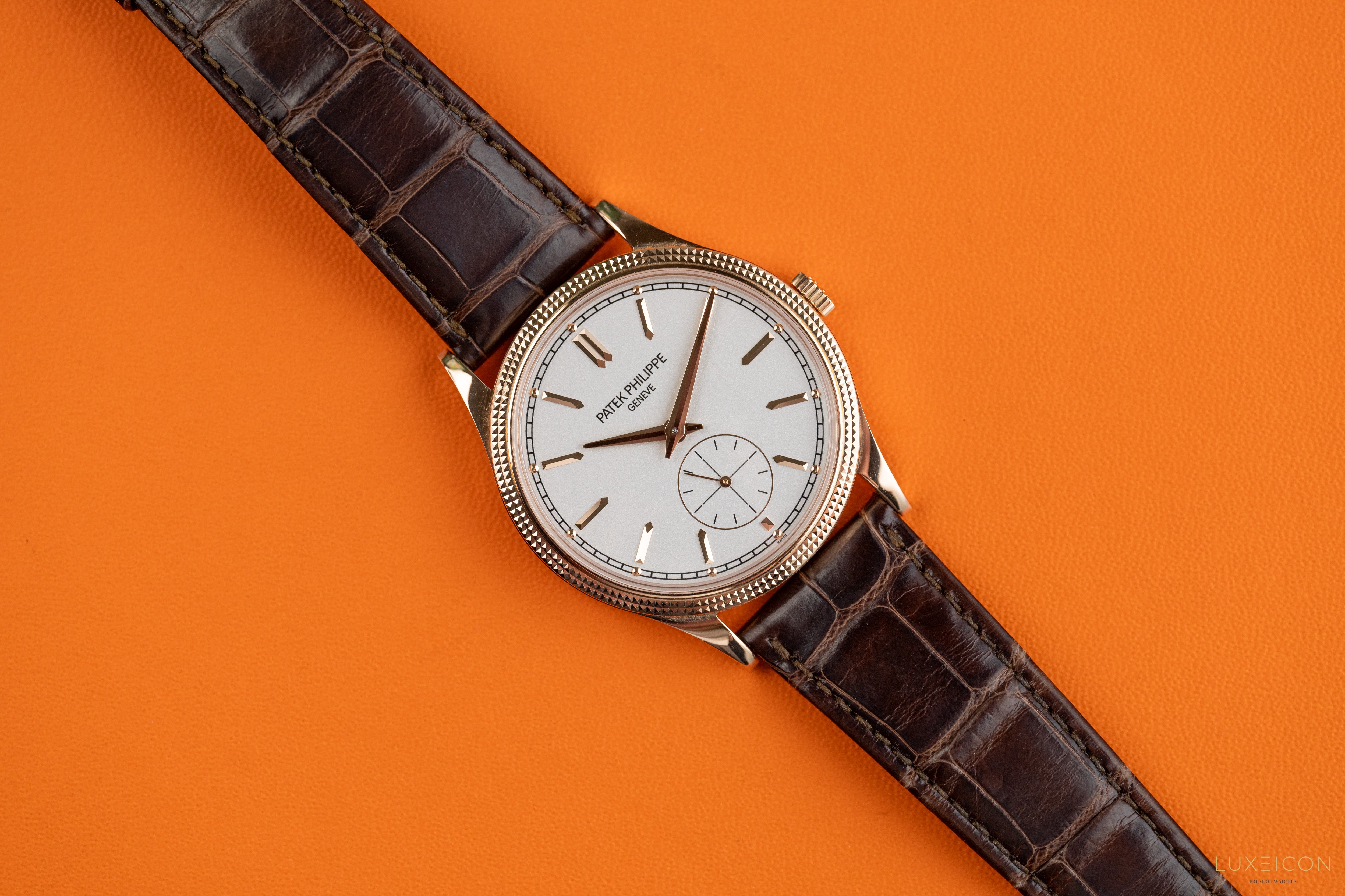 Patek Philippe Calatrava Rose Gold Silver Dial Mens Watch 6119R-001