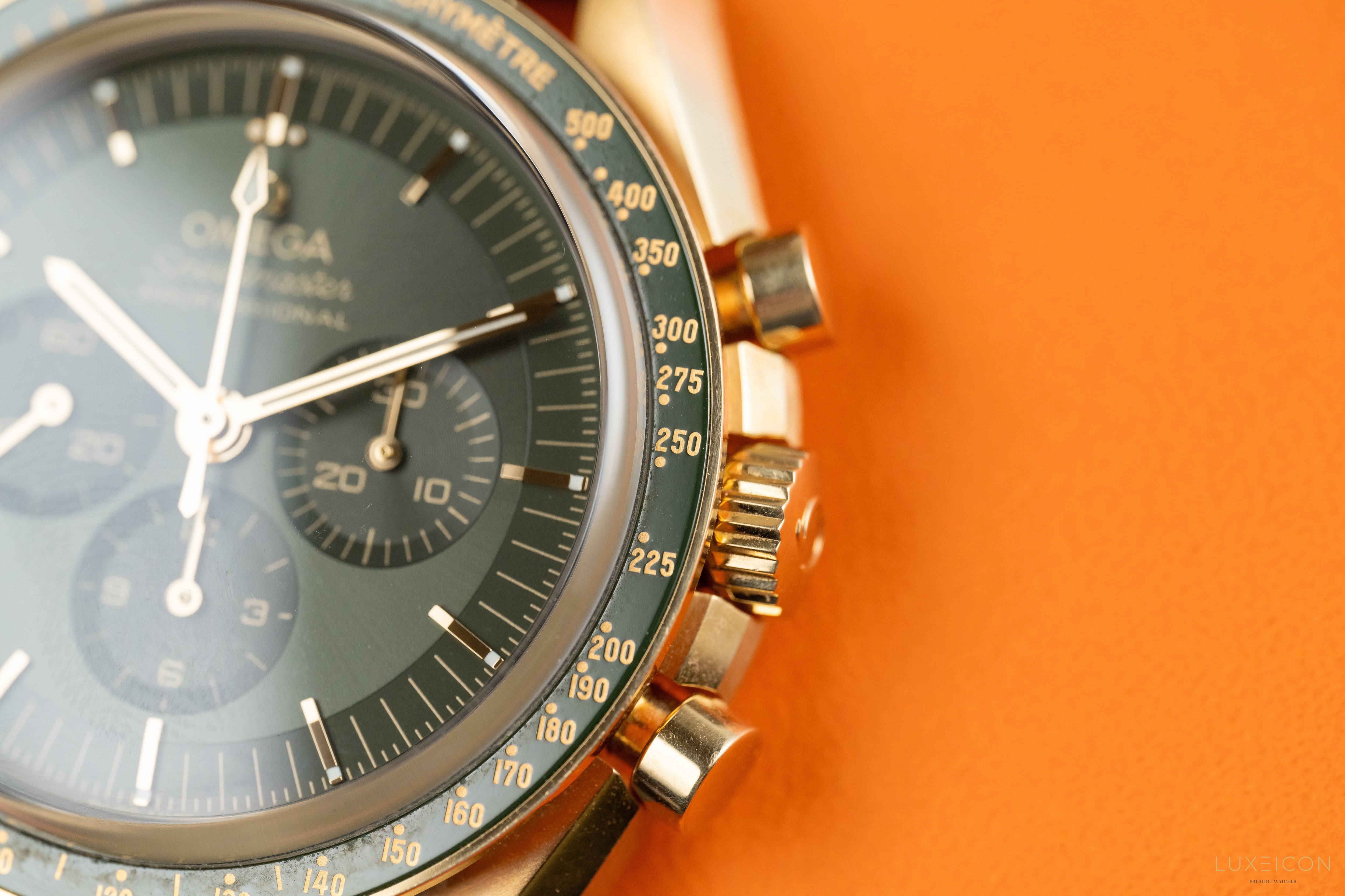 Omega Speedmaster Professional Moonwatch “Moonshine” Green dial 18k Yellow Gold