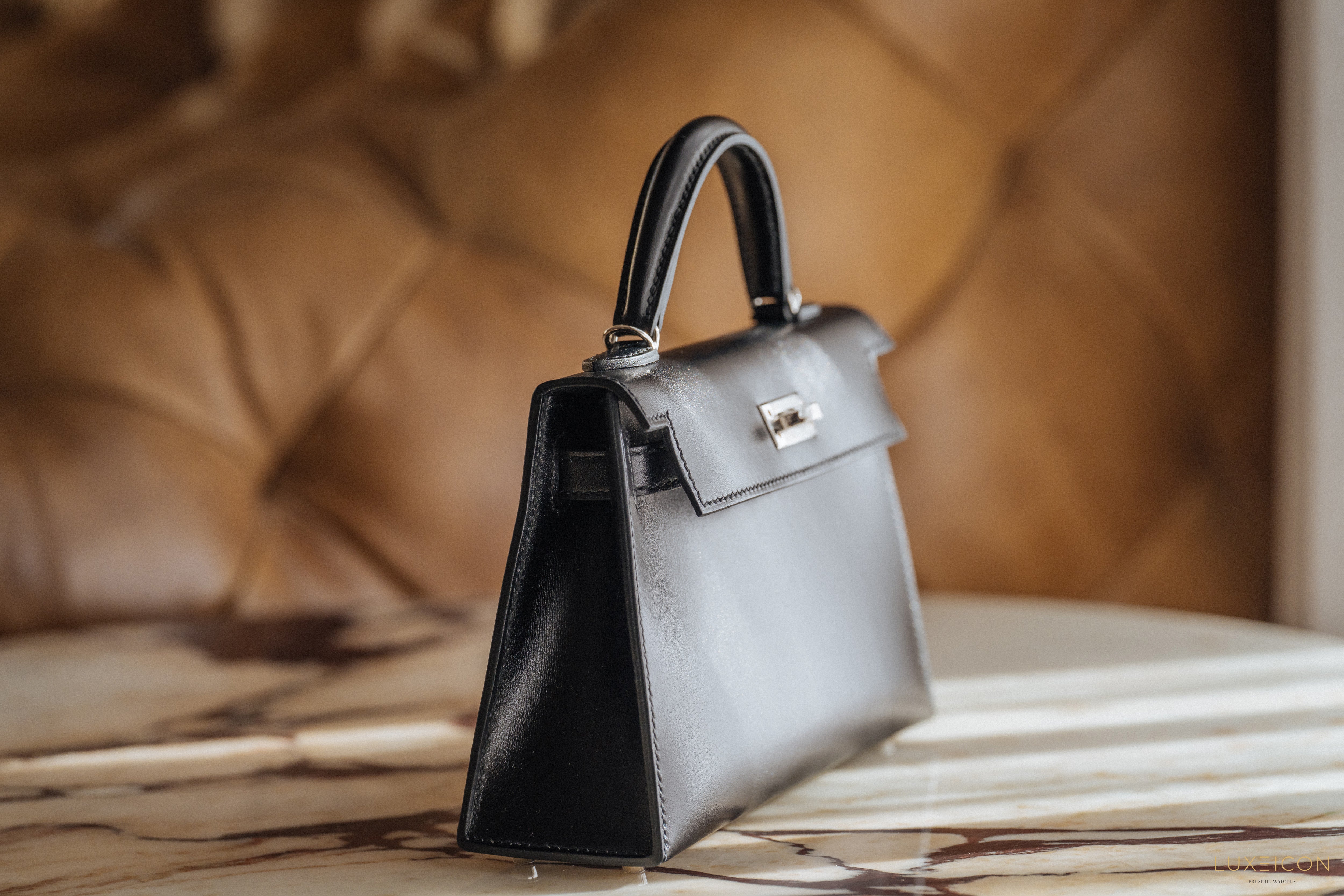 Hermes Mini Kelly II Box Black SHW Stamp W