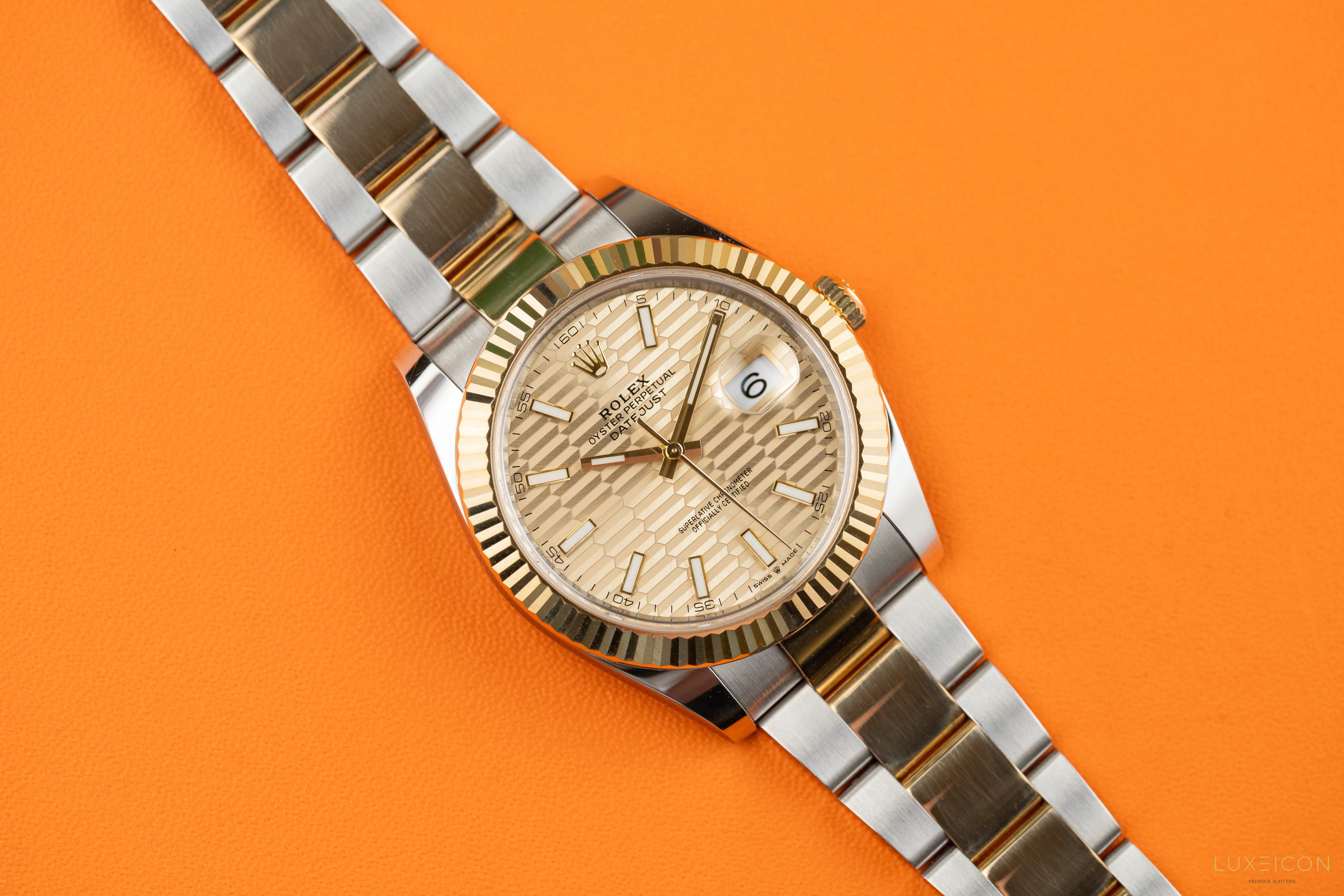 Rolex Datejust 41MM Stainless Steel & Yellow Gold Watch Champagne Fluted Motif Dial 126333