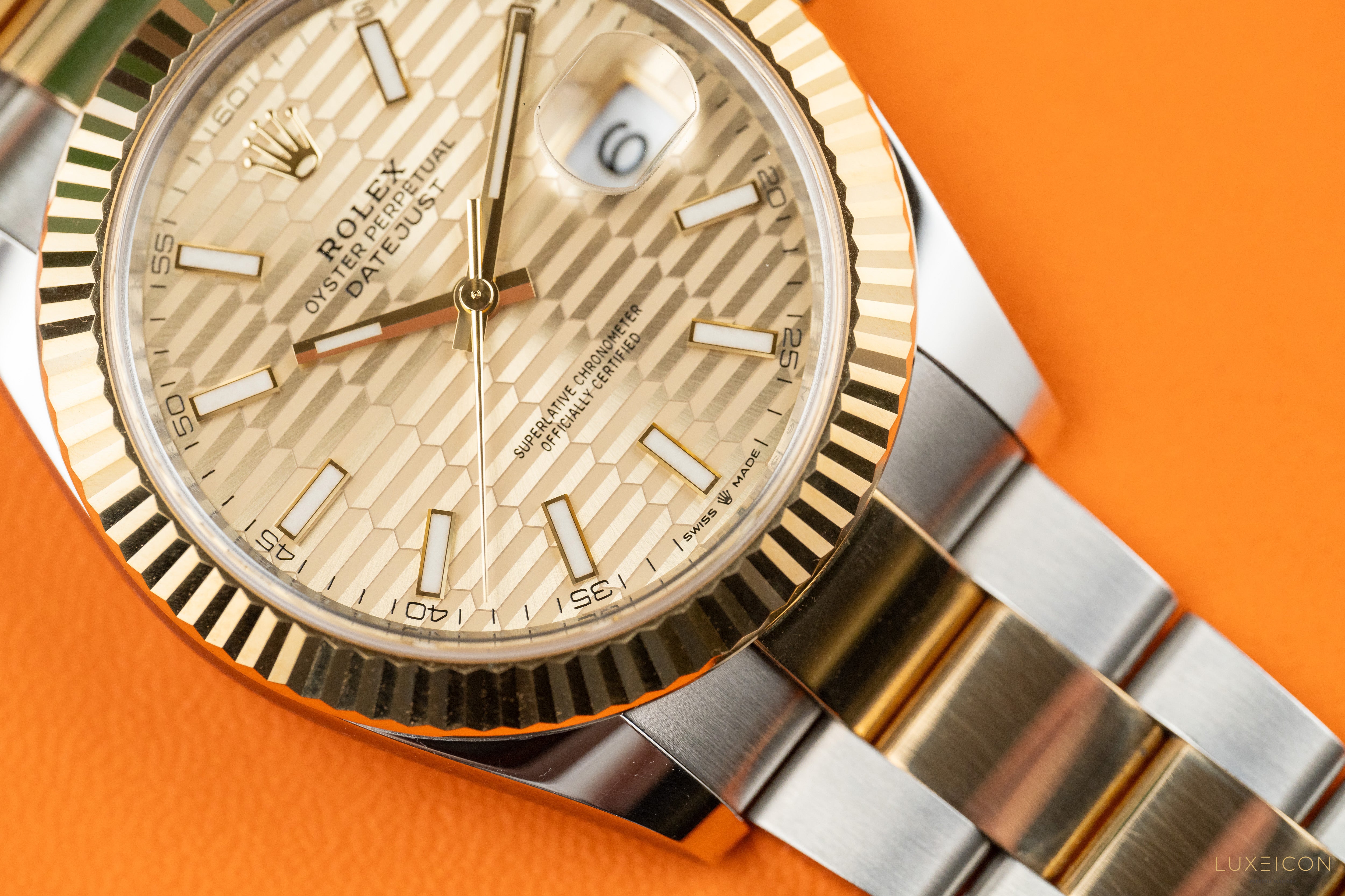 Rolex Datejust 41MM Stainless Steel & Yellow Gold Watch Champagne Fluted Motif Dial 126333