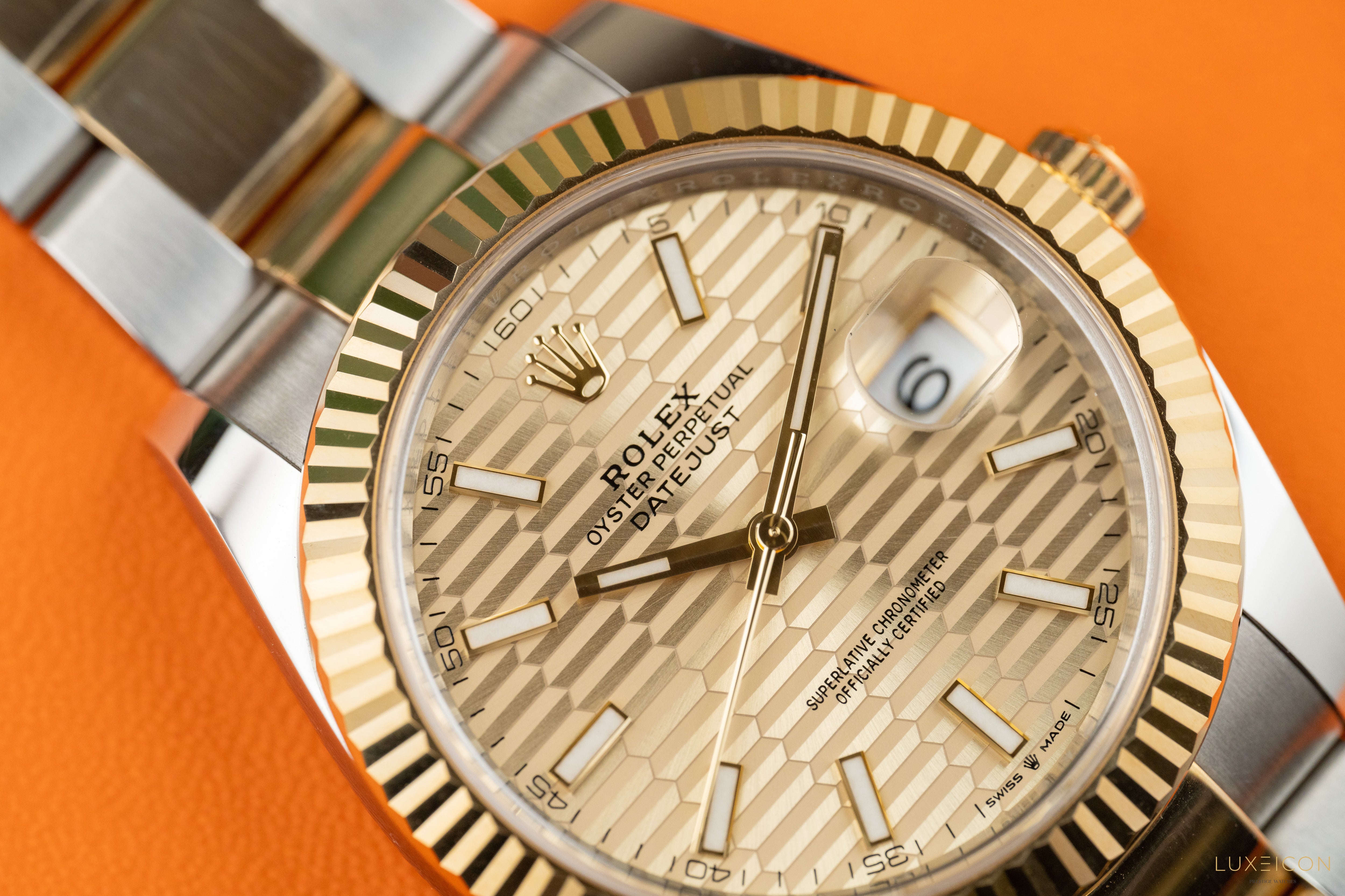Rolex Datejust 41MM Stainless Steel & Yellow Gold Watch Champagne Fluted Motif Dial 126333