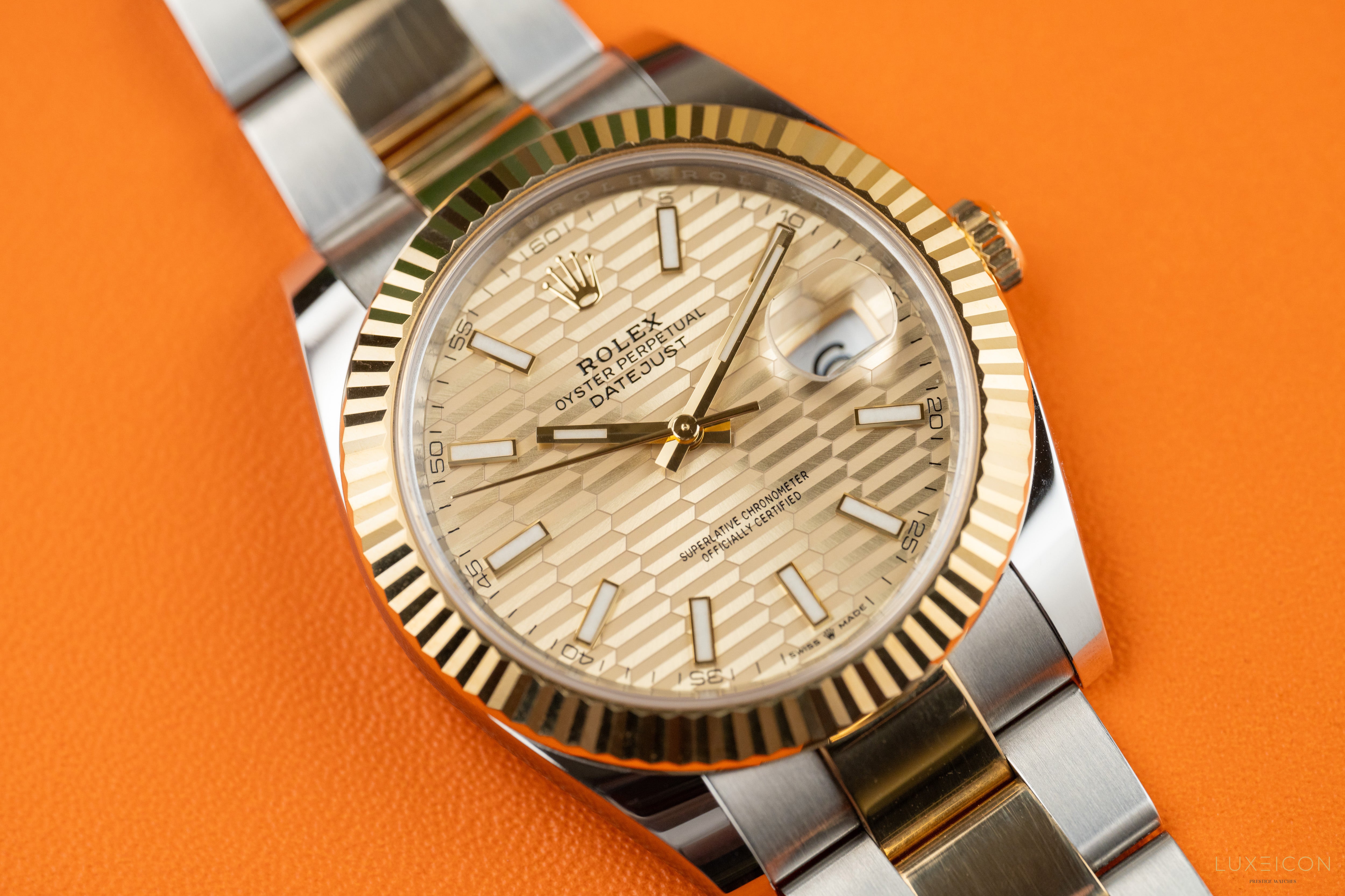 Rolex Datejust 41MM Stainless Steel & Yellow Gold Watch Champagne Fluted Motif Dial 126333