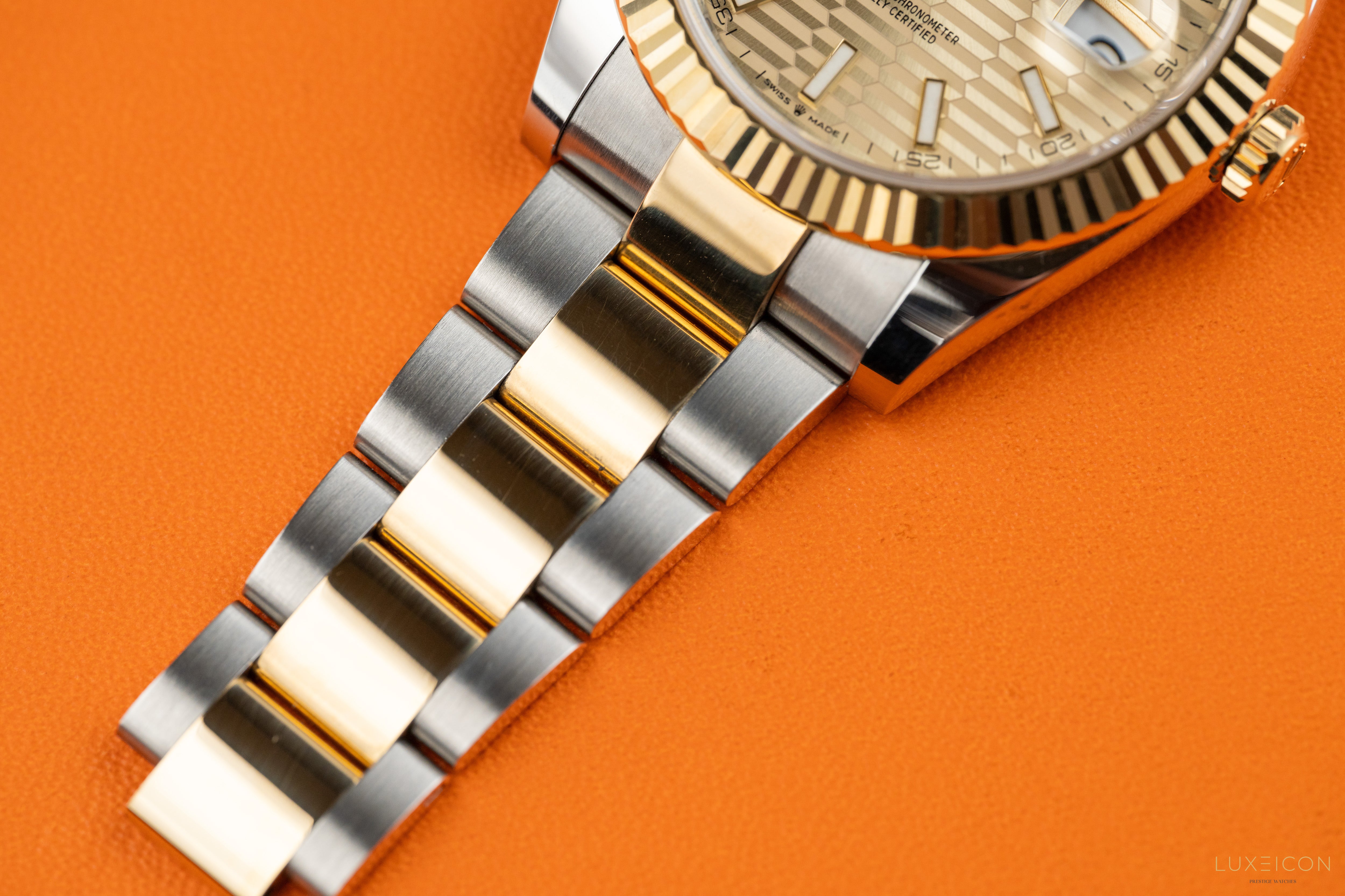 Rolex Datejust 41MM Stainless Steel & Yellow Gold Watch Champagne Fluted Motif Dial 126333