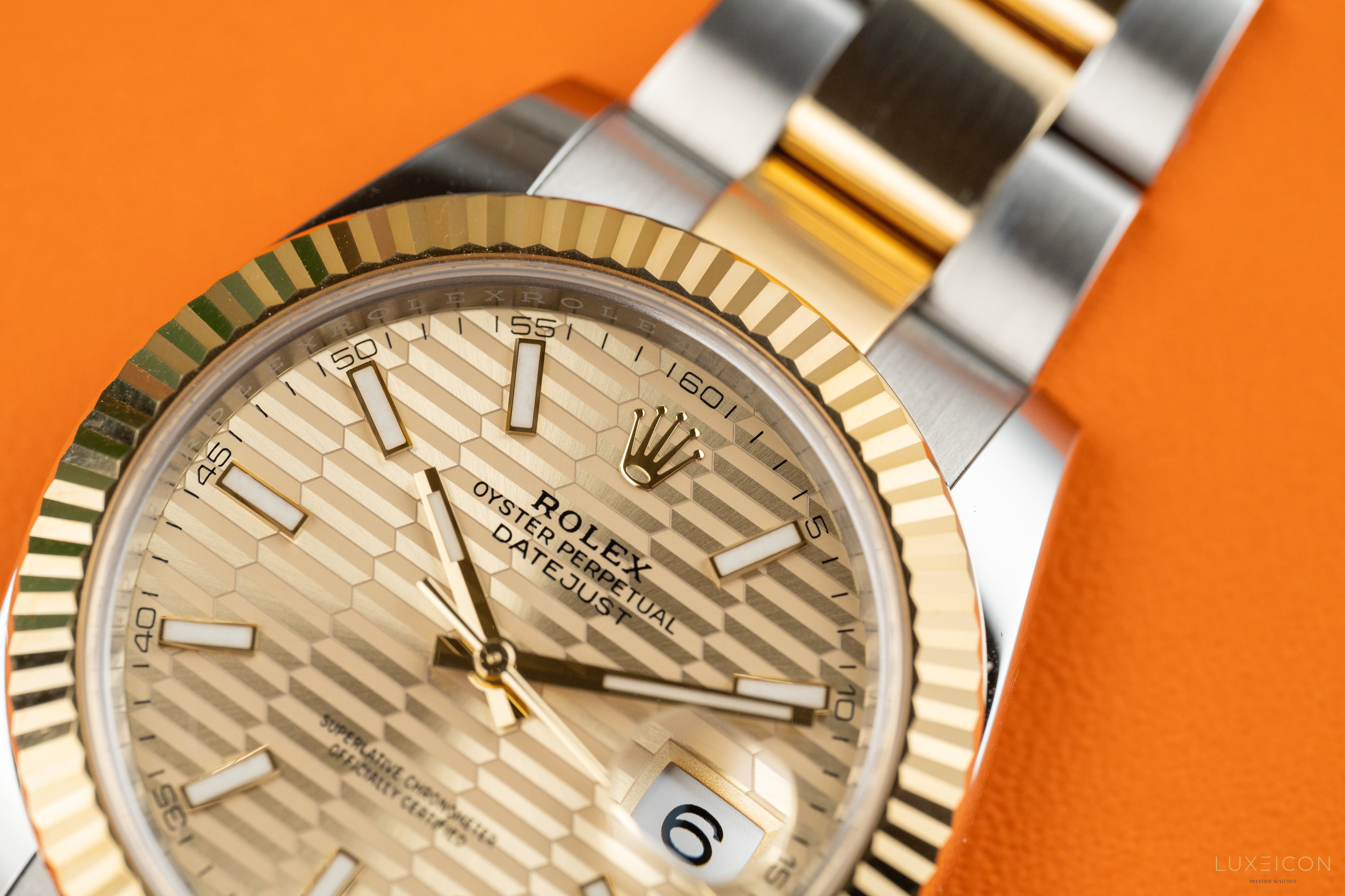 Rolex Datejust 41MM Stainless Steel & Yellow Gold Watch Champagne Fluted Motif Dial 126333