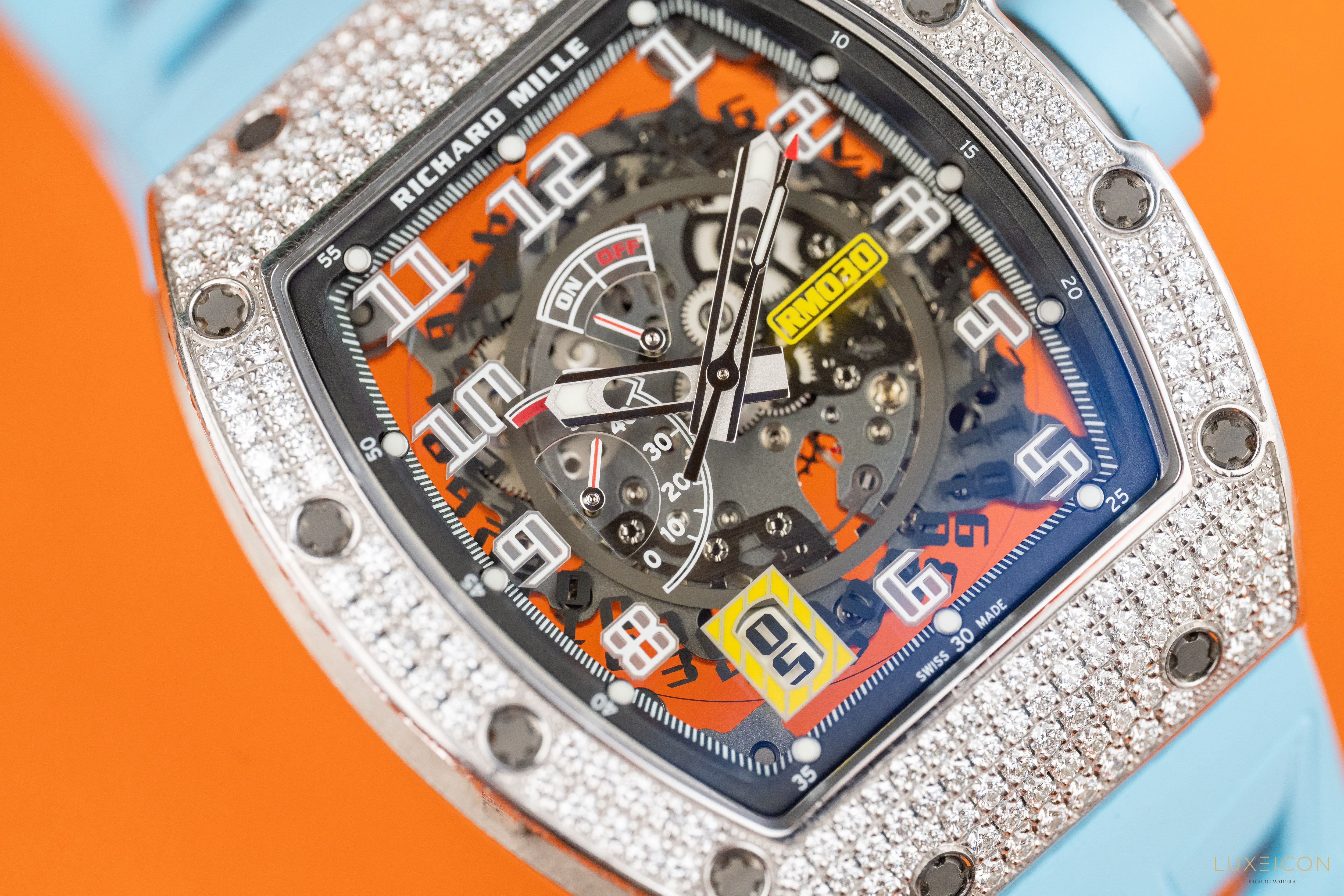 Richard Mille RM 030 WG 18K white gold Titanium full pave diamond Diamonds Bezel