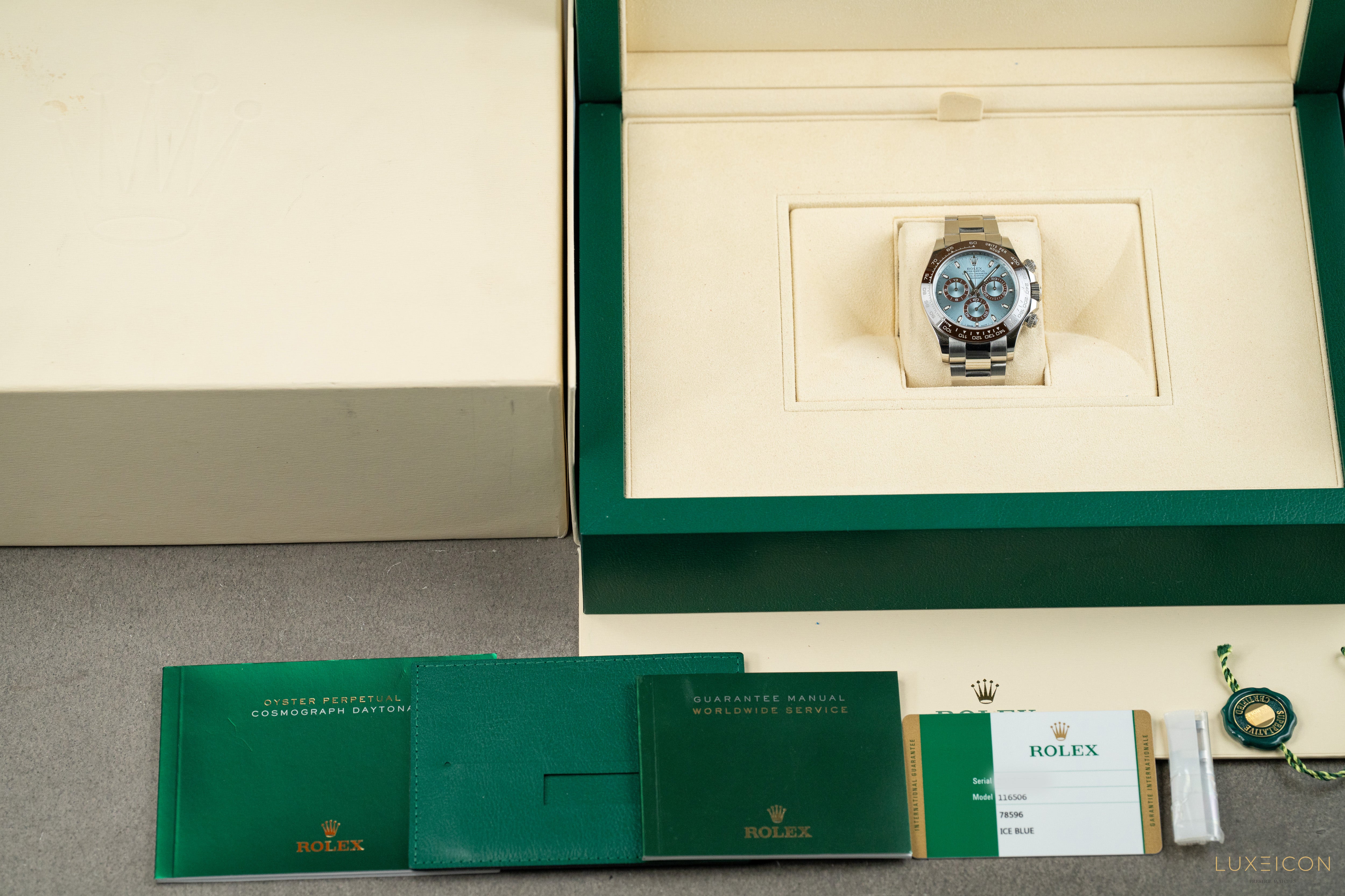 Rolex Cosmograph Daytona Platinum Ice Blue Index Dial 40mm 116506
