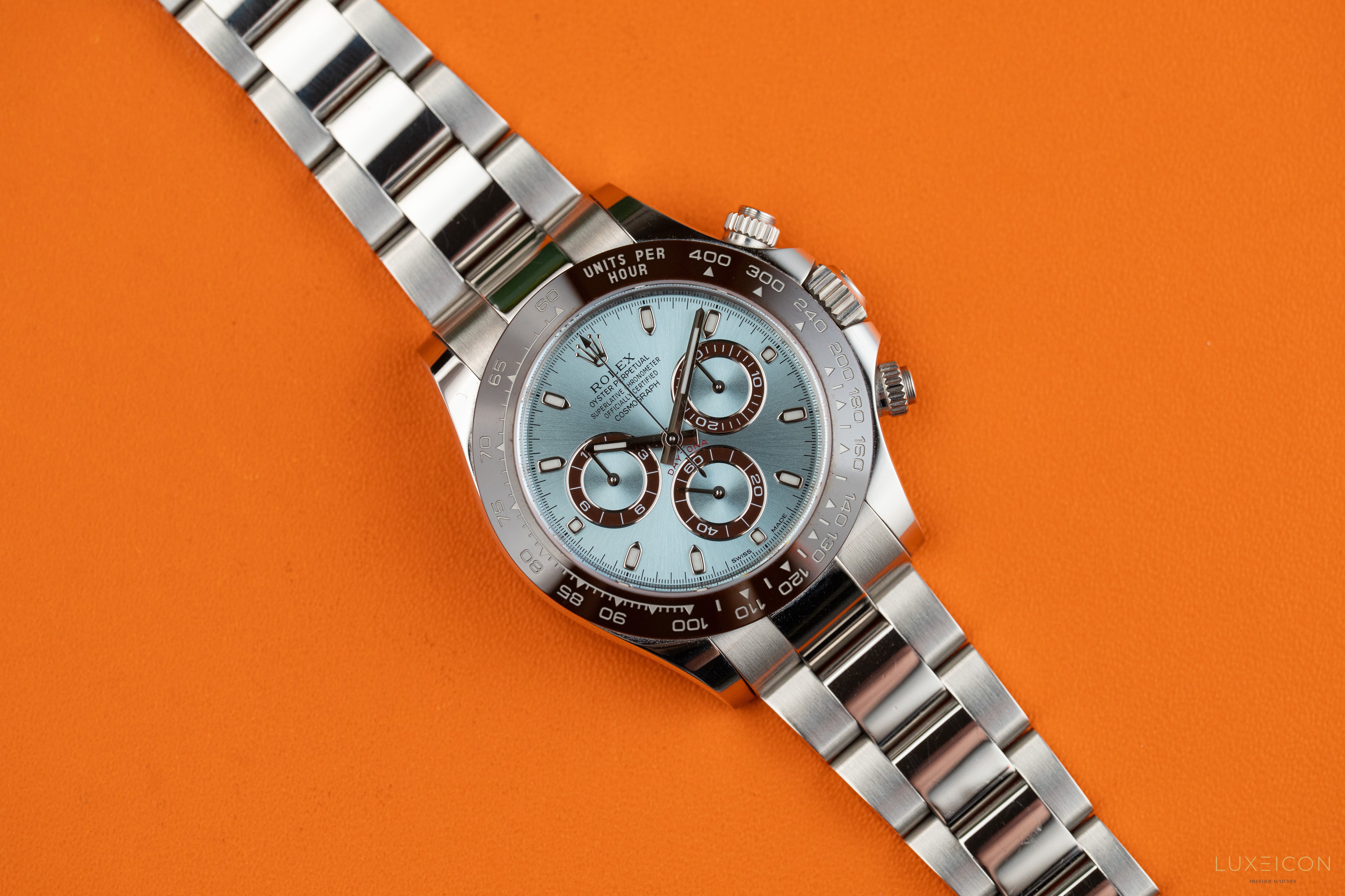 Rolex Cosmograph Daytona Platinum Ice Blue Index Dial 40mm 116506