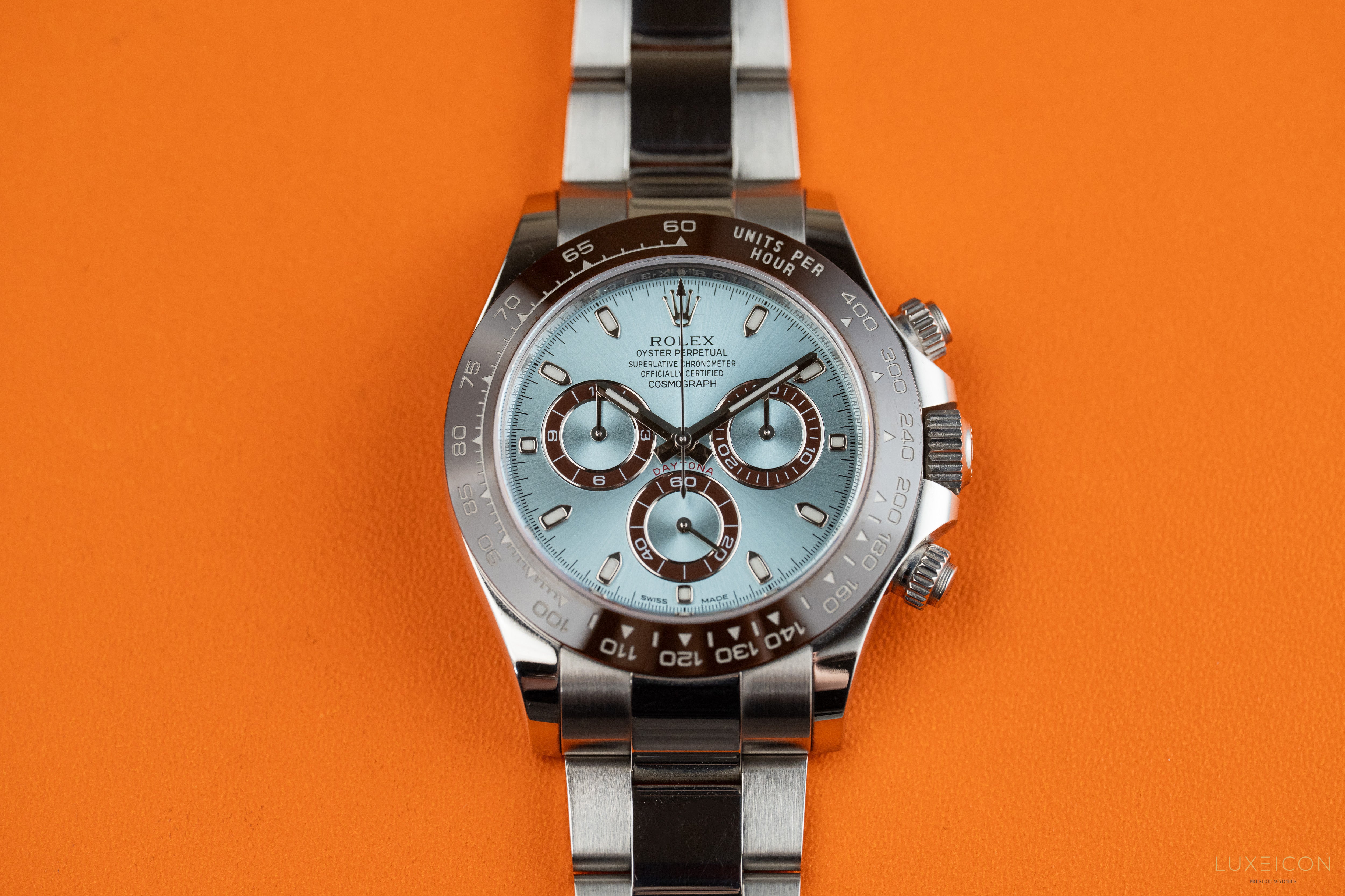 Rolex Cosmograph Daytona Platinum Ice Blue Index Dial 40mm 116506
