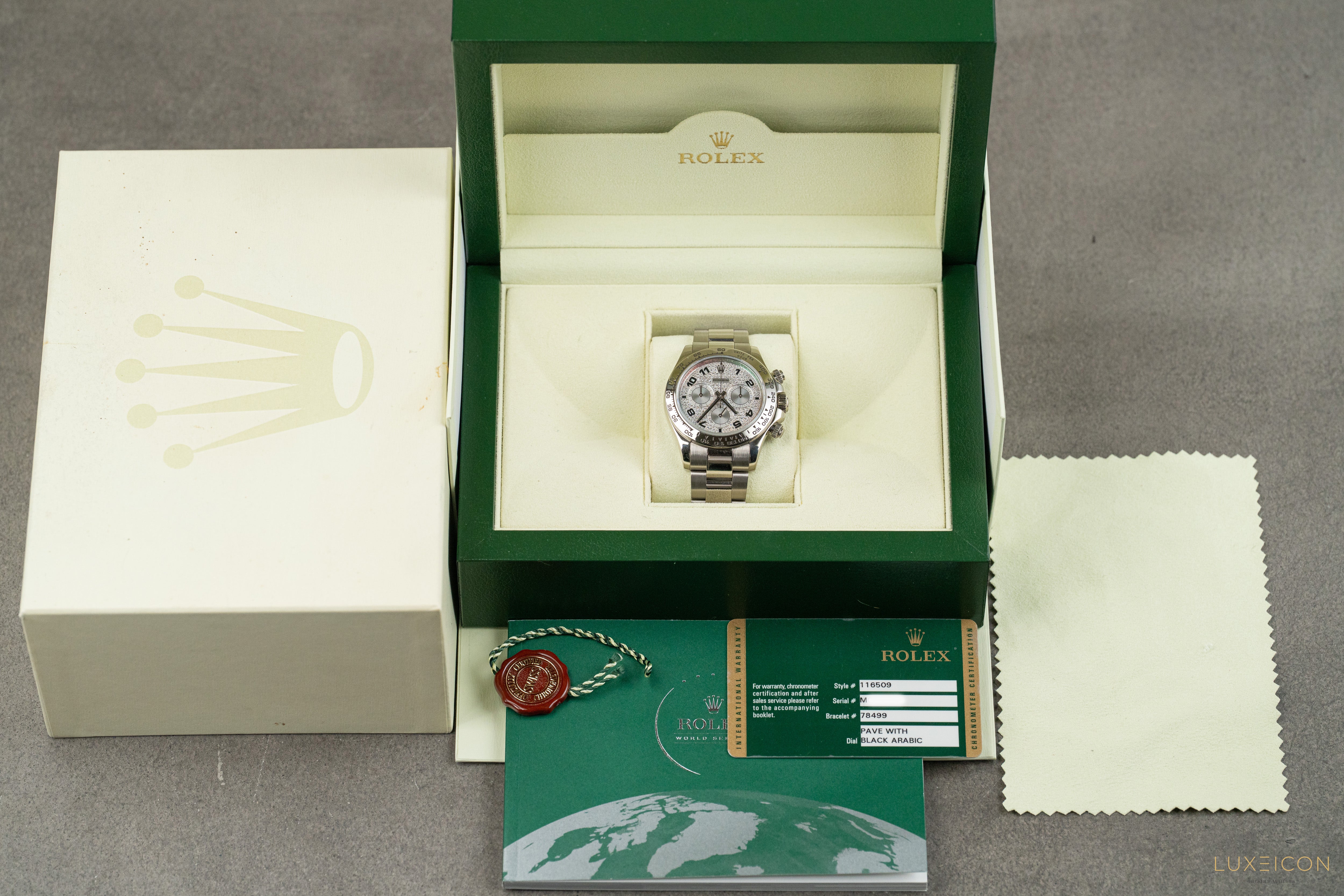 Rolex Daytona 116509 Rare Factory Pave Arabic White Gold Daytona